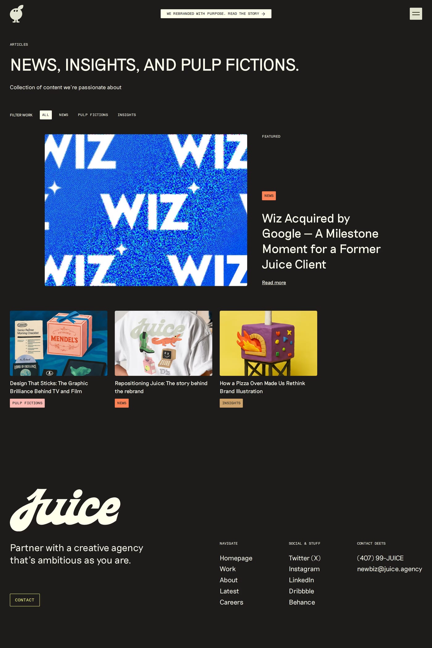 Juice — screenshot of the blog page
