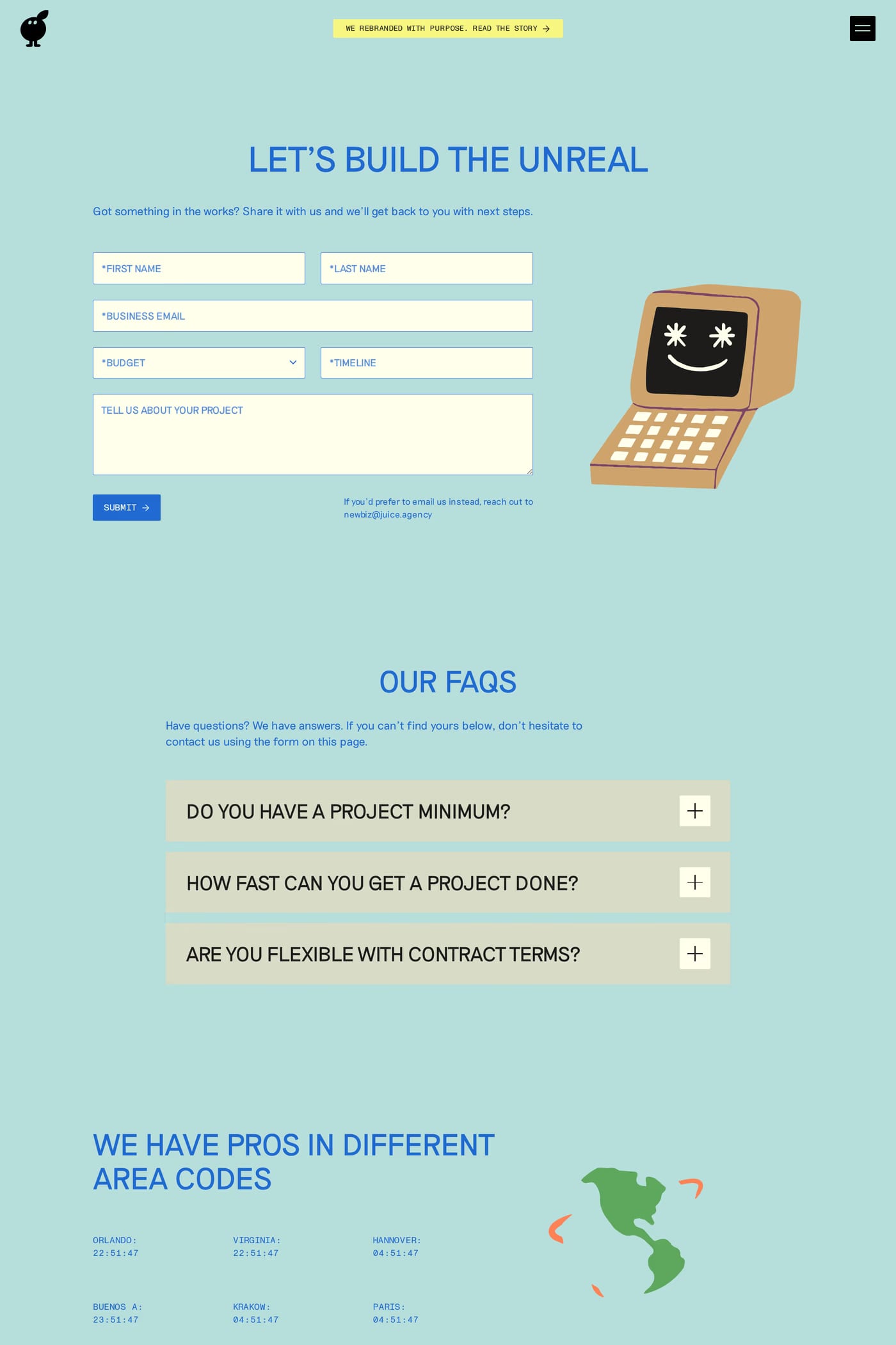 Juice — screenshot of the contact page