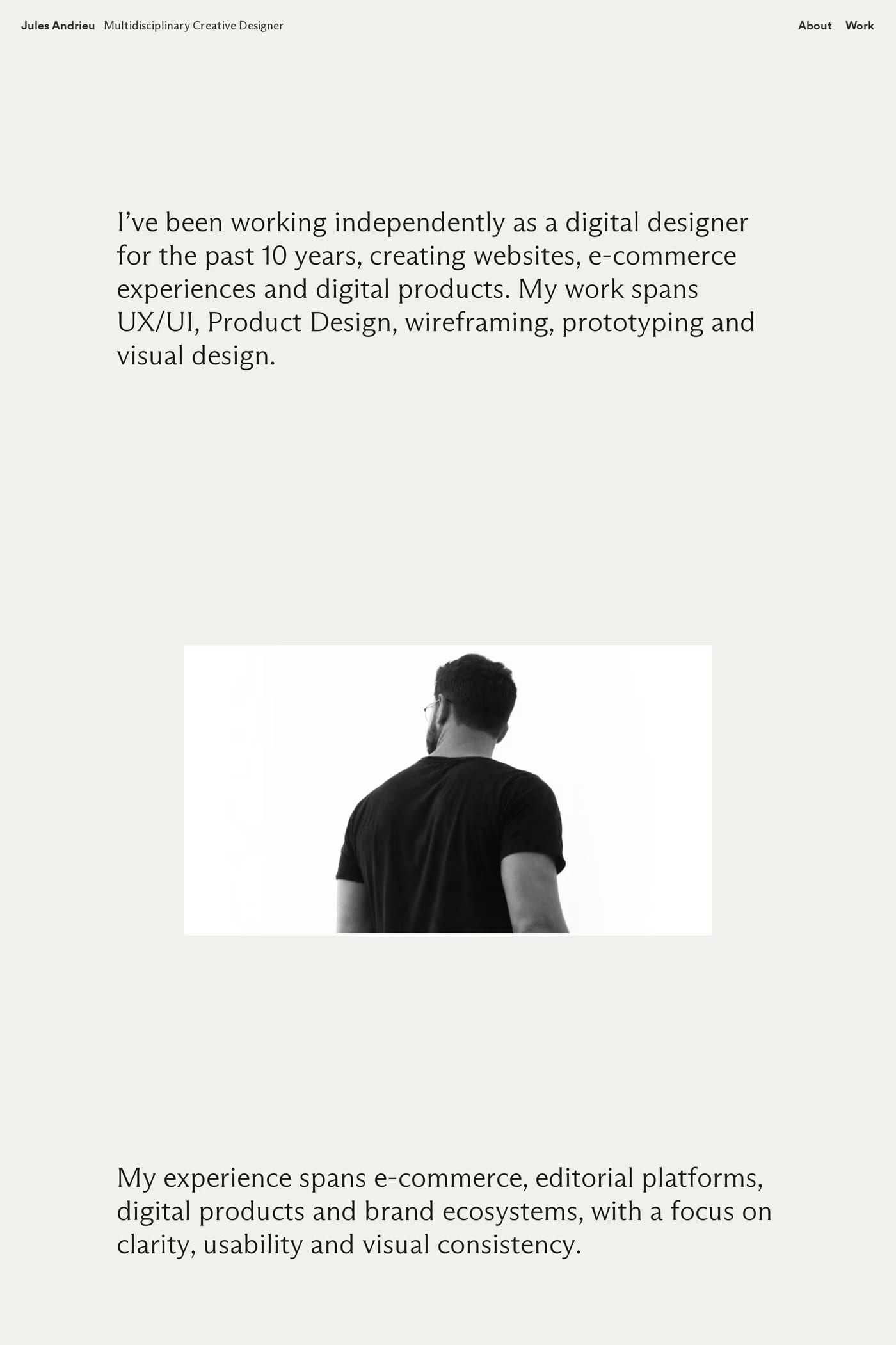 Jules Andrieu — screenshot of the about page