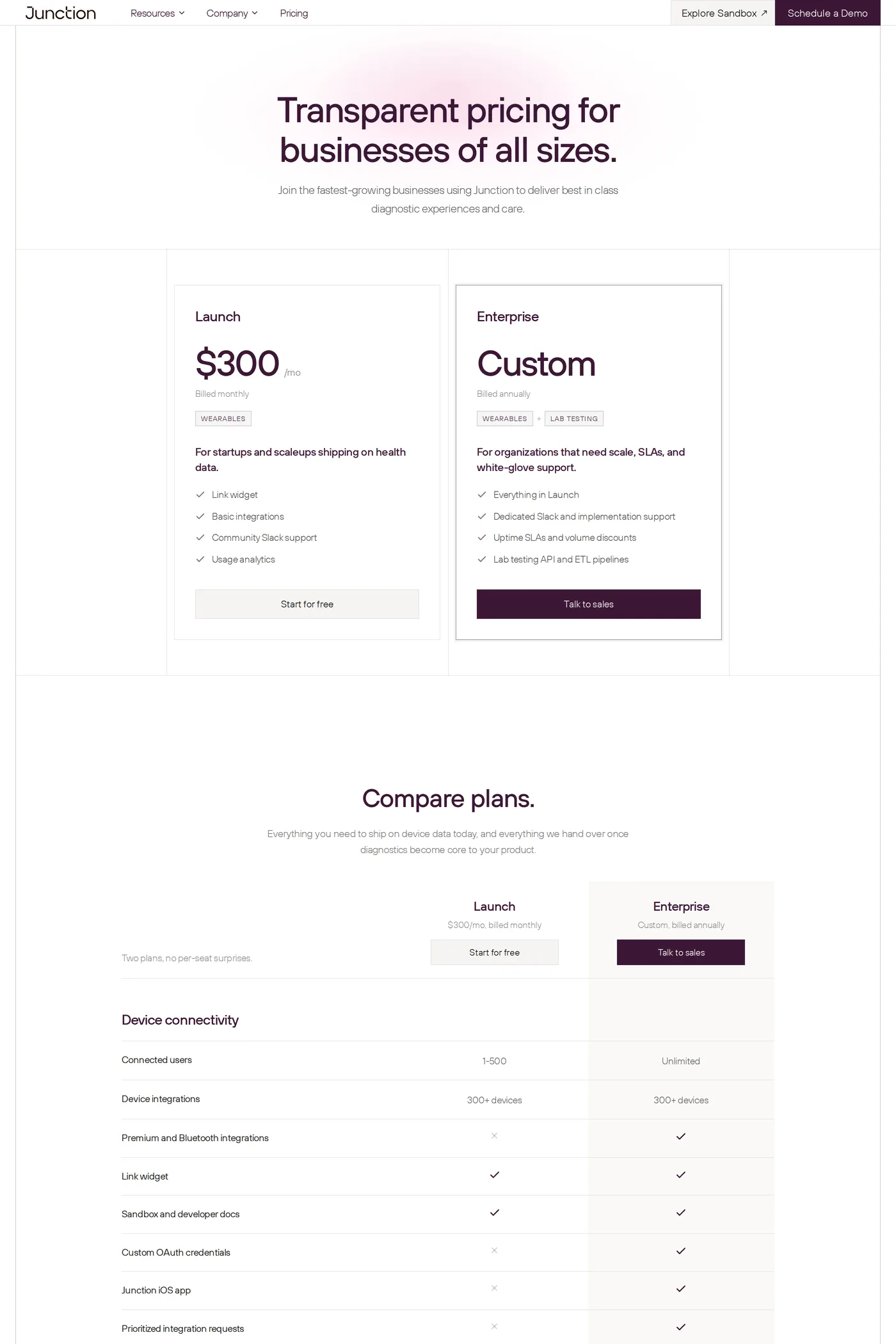 Junction — screenshot of the pricing page