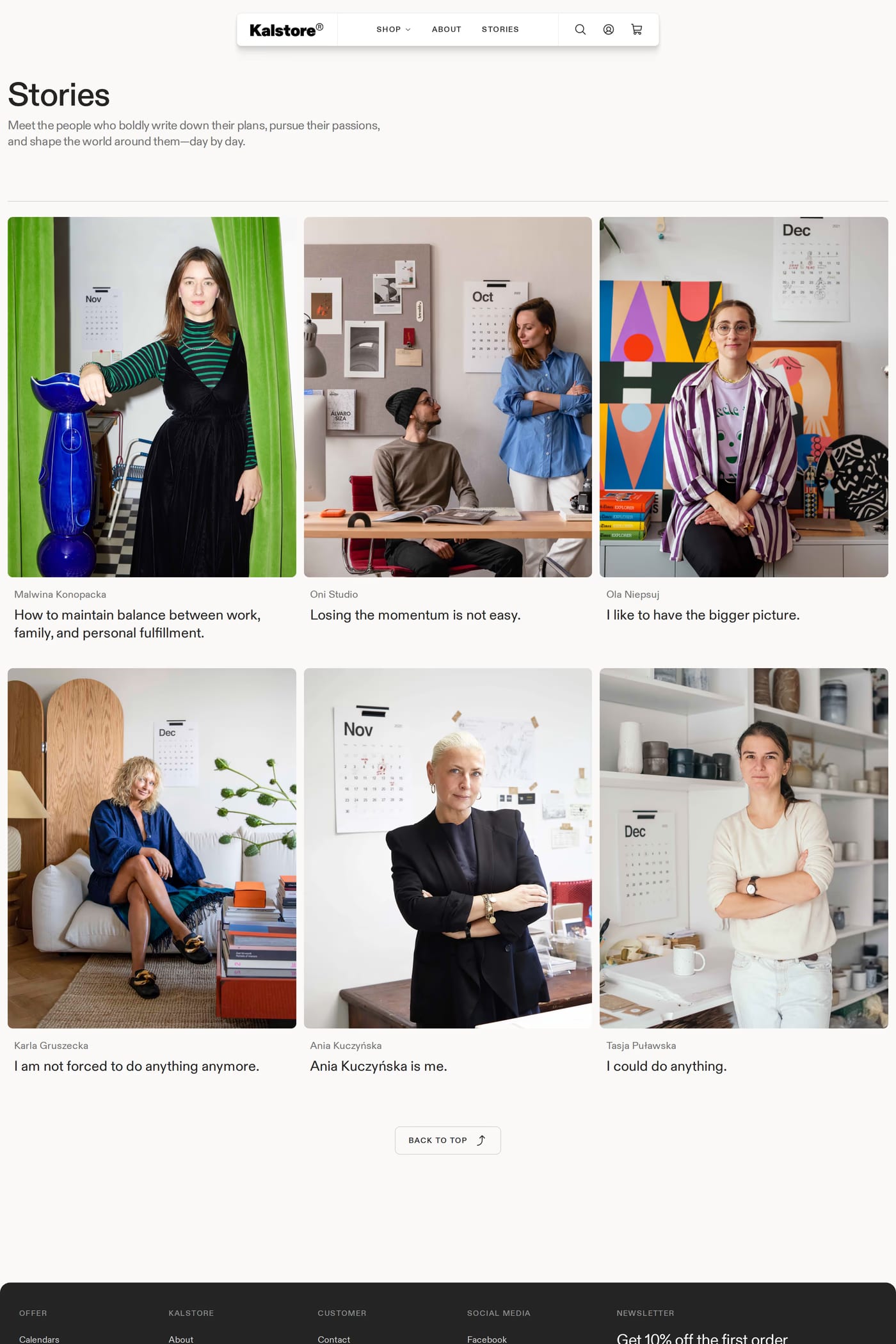 Kalstore® — screenshot of the blog page