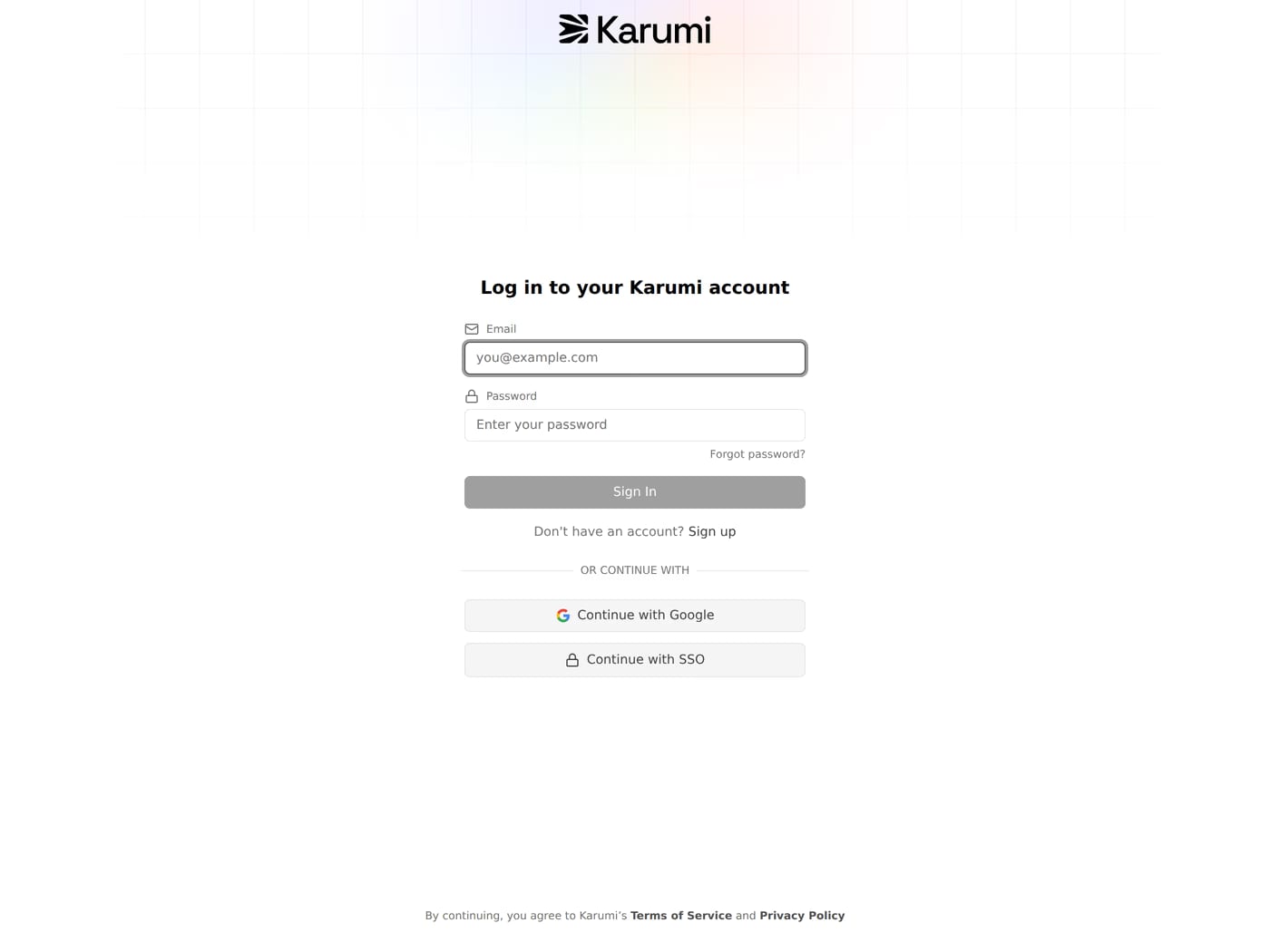 Karumi AI login page