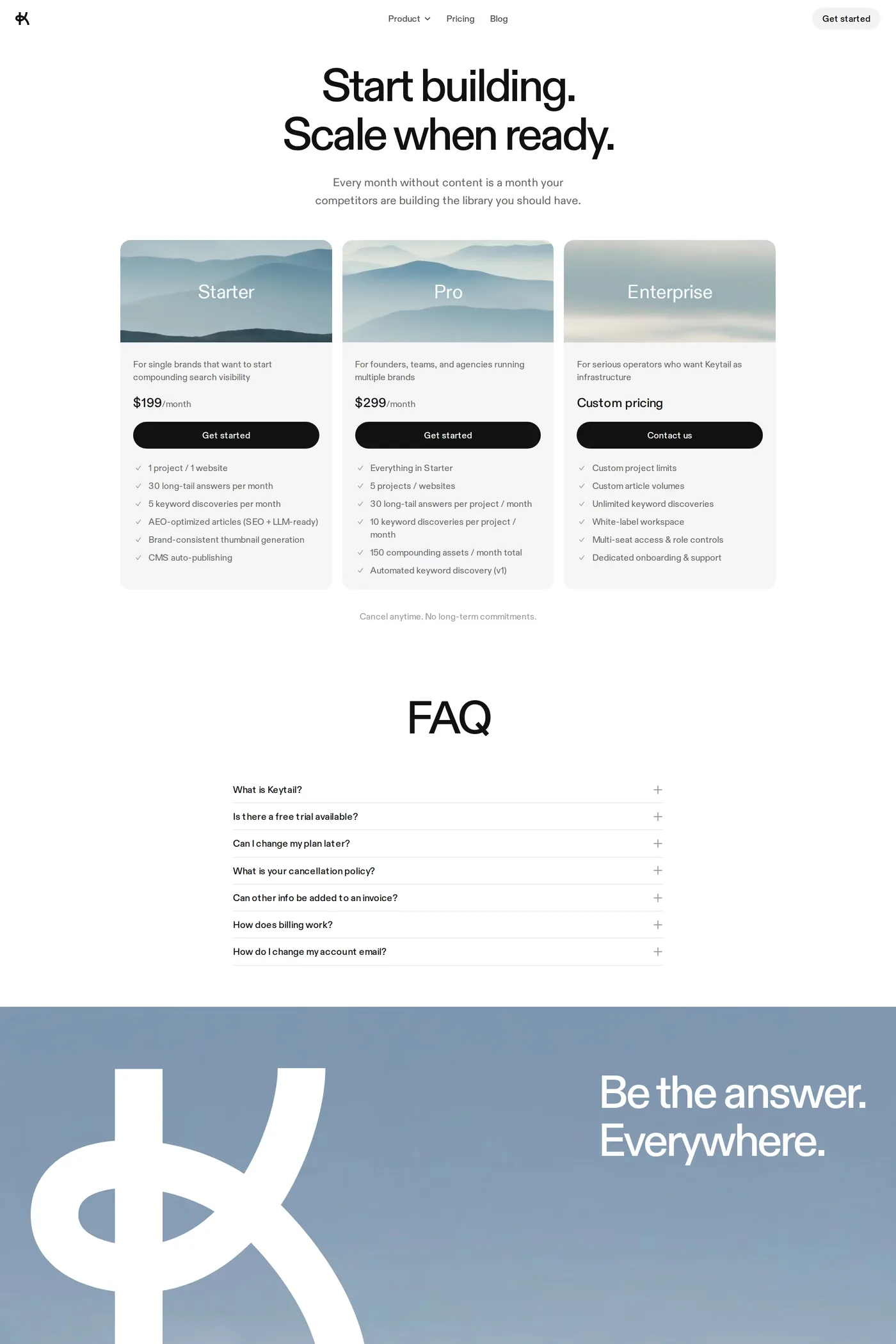 Keytail — screenshot of the pricing page
