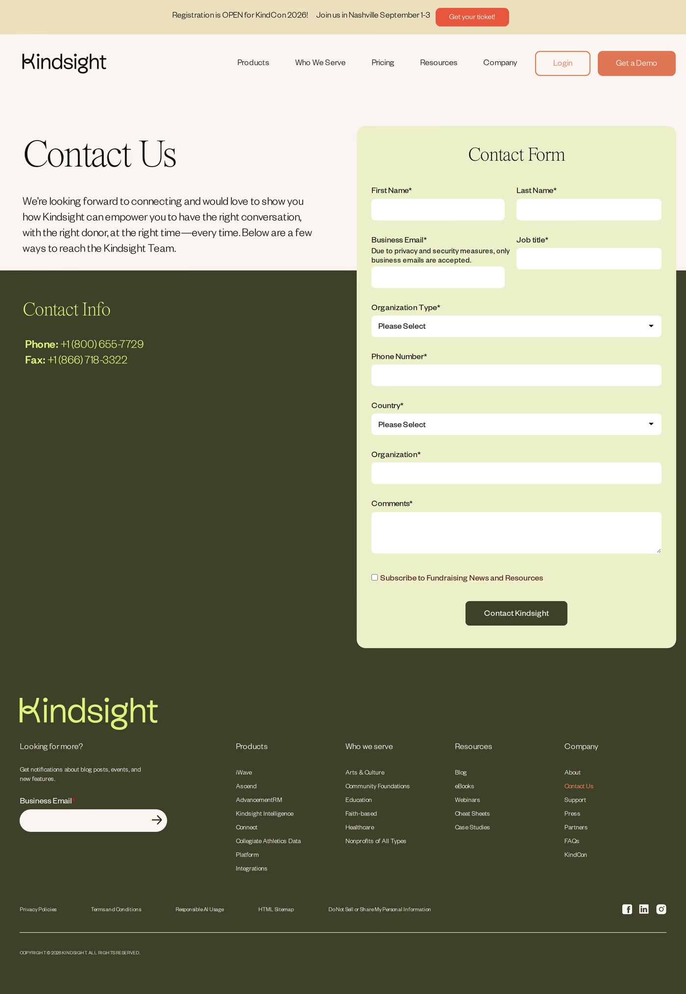 Kindsight contact page