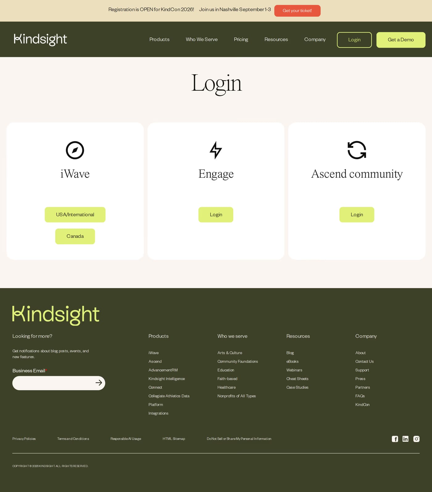 Kindsight login page