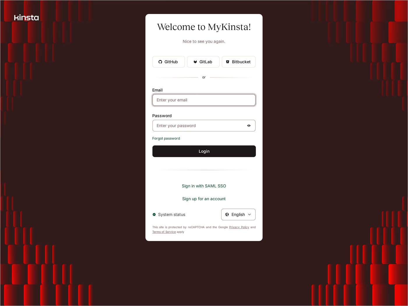 Kinsta — screenshot of the login page