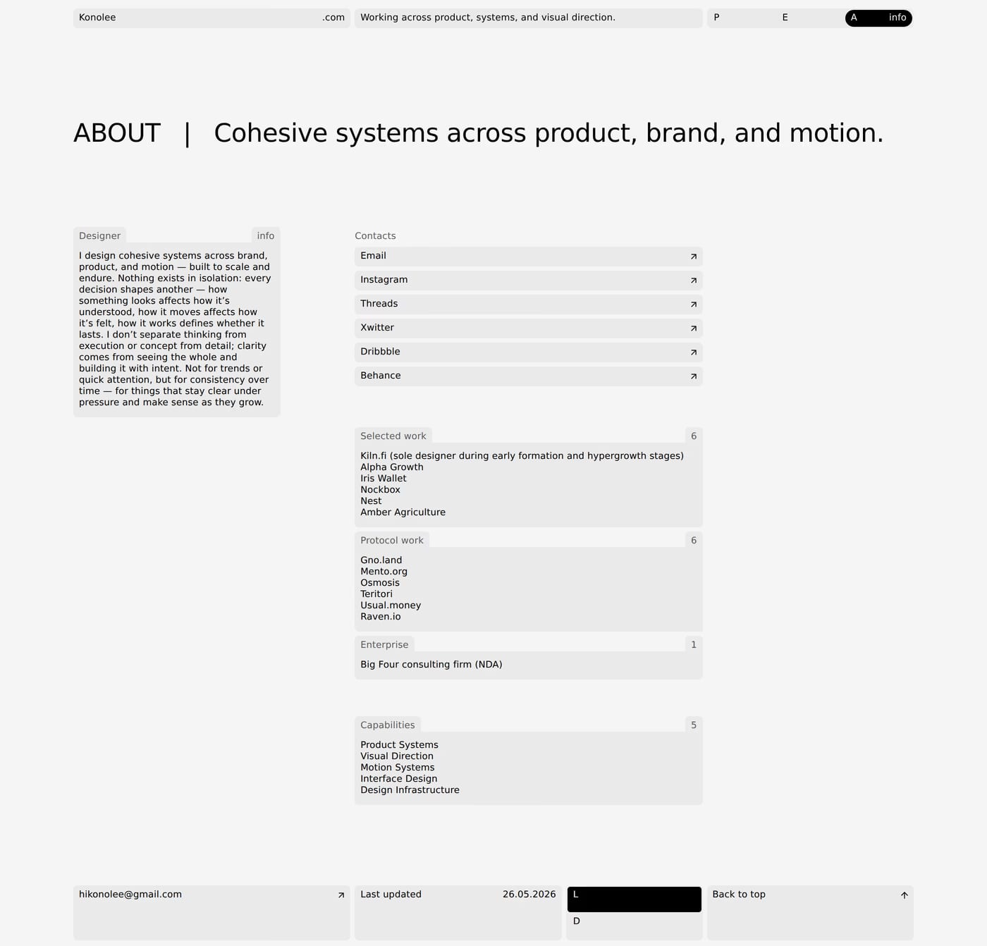 Konolee — screenshot of the about page