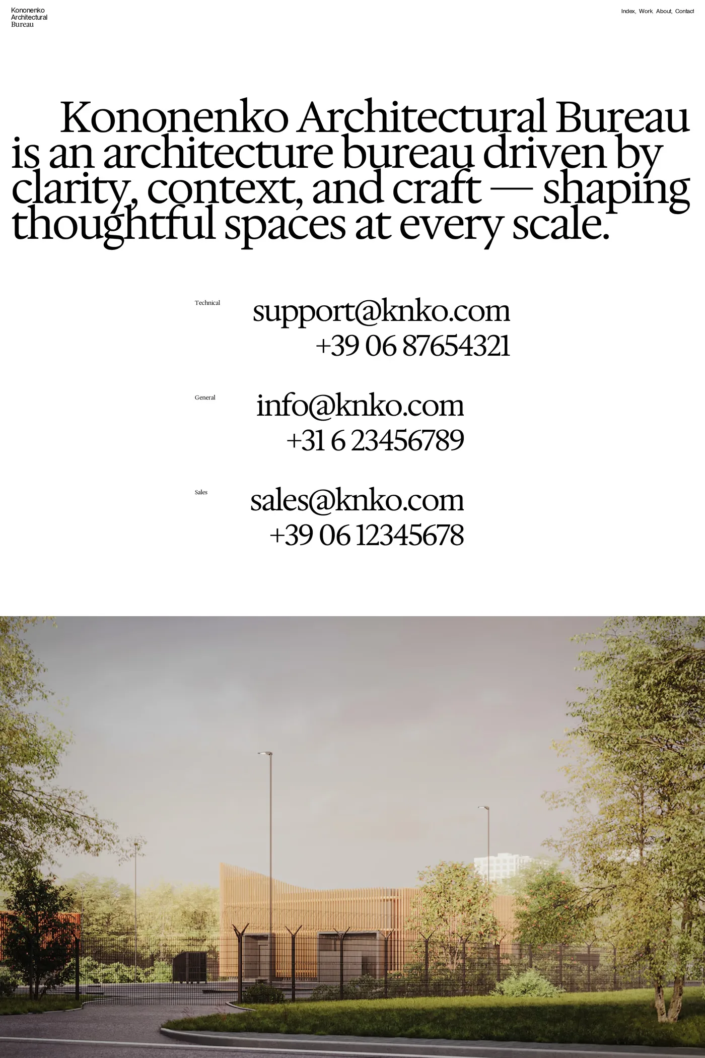 Kononenko Architectural Bureau — screenshot of the contact page