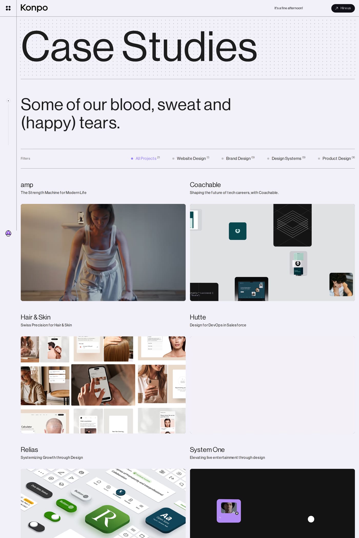 Konpo — screenshot of the case studies page