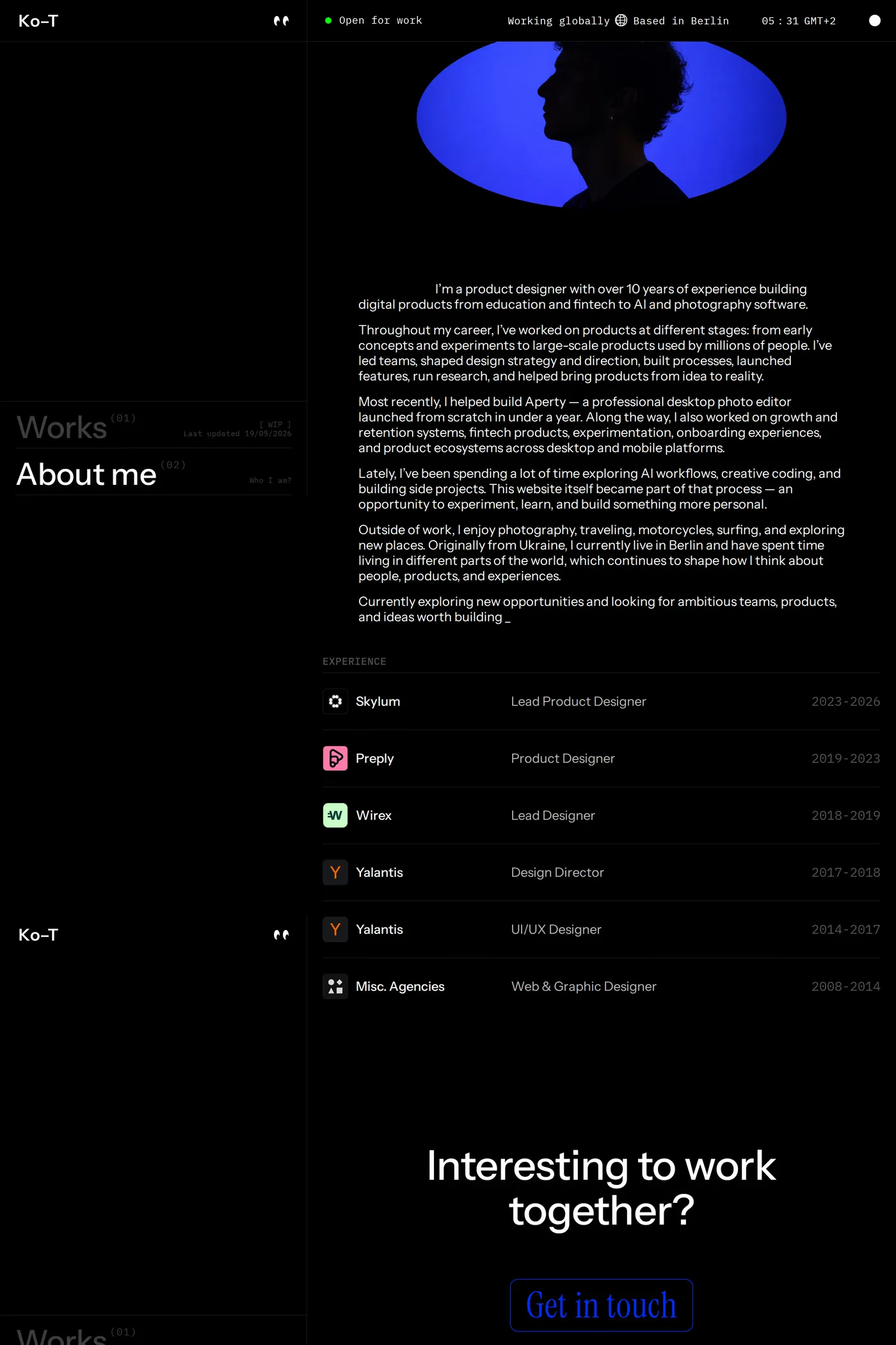 Ko–T — screenshot of the about page