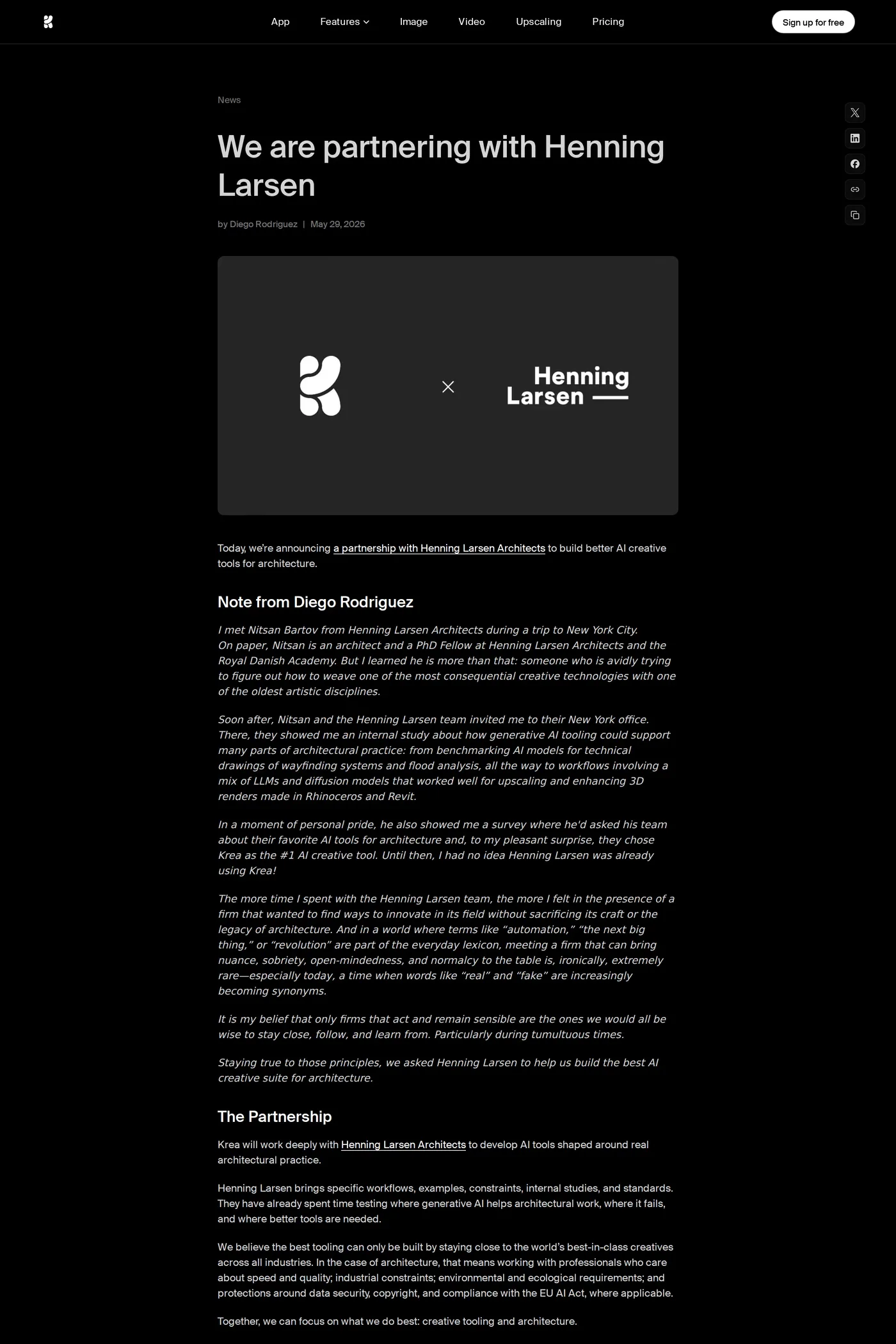 Krea — screenshot of the about page
