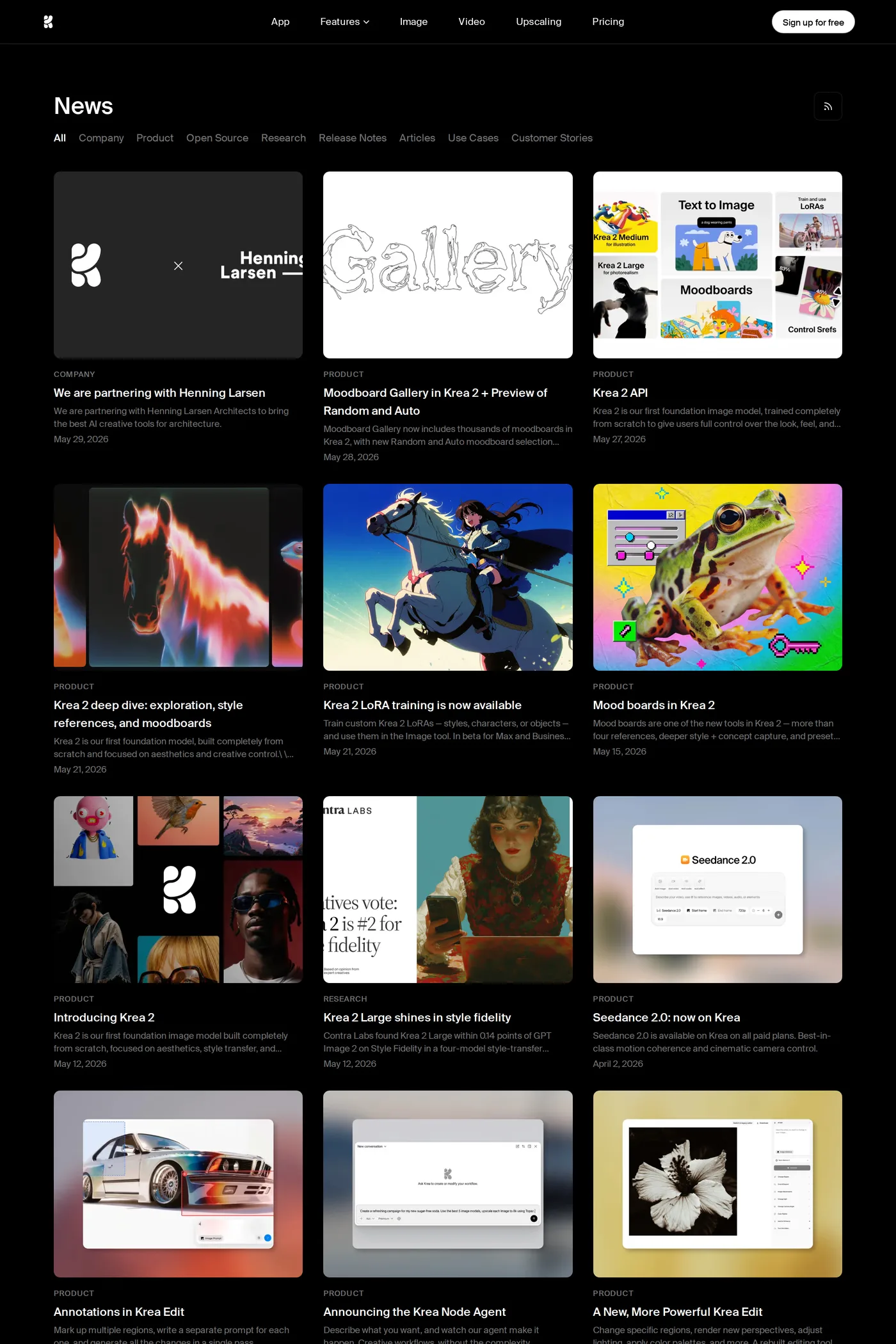 Krea — screenshot of the blog page