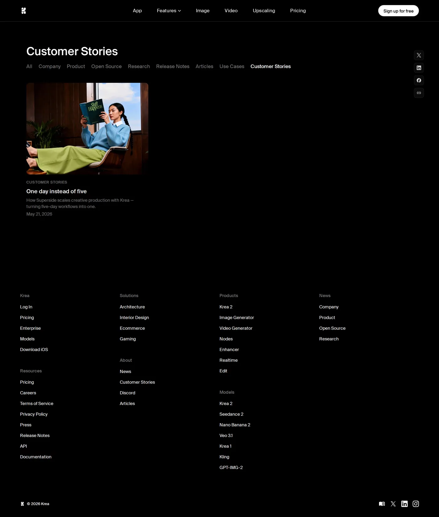 Krea — screenshot of the case studies page
