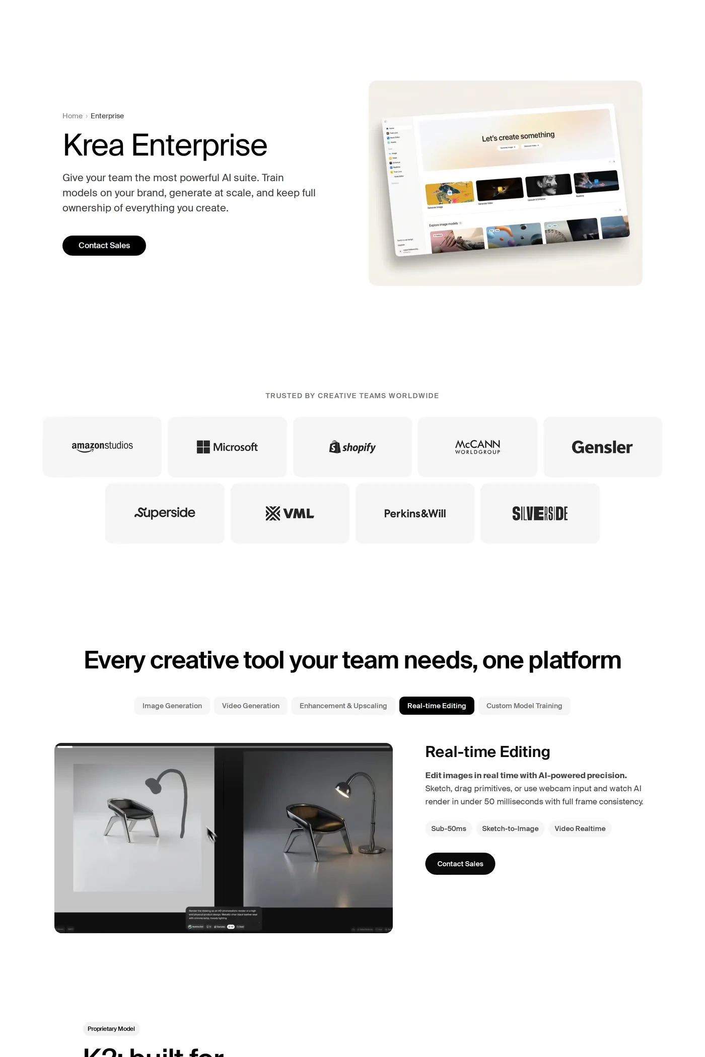 Krea — screenshot of the contact page