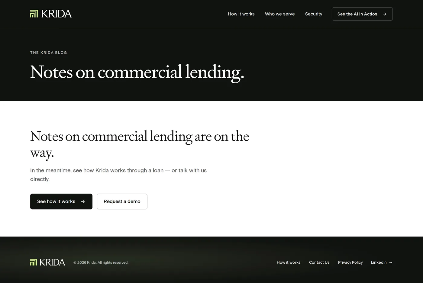 Krida — screenshot of the blog page