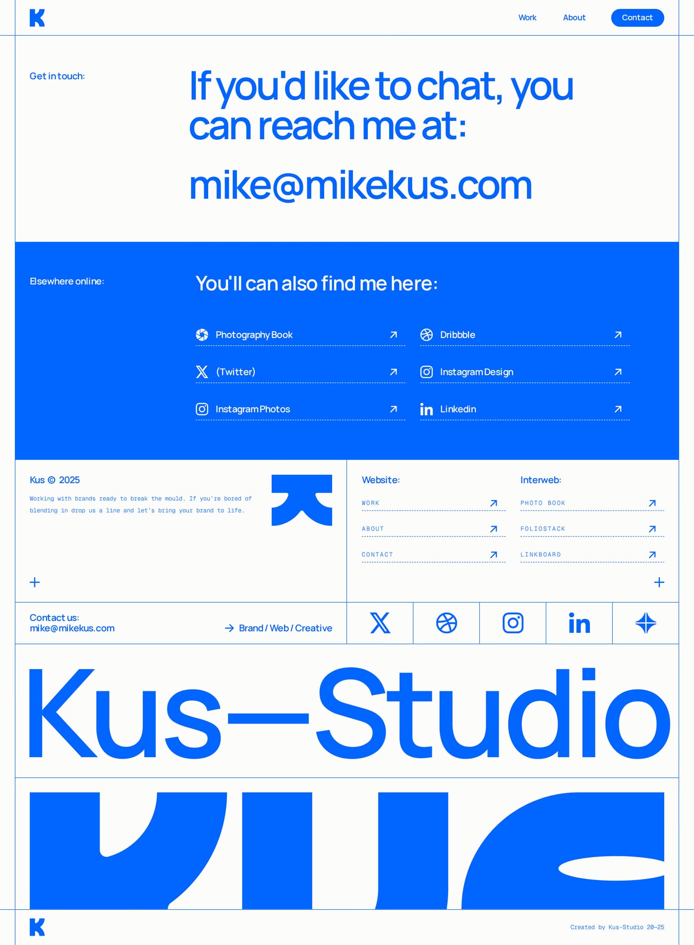 Kus — screenshot of the contact page