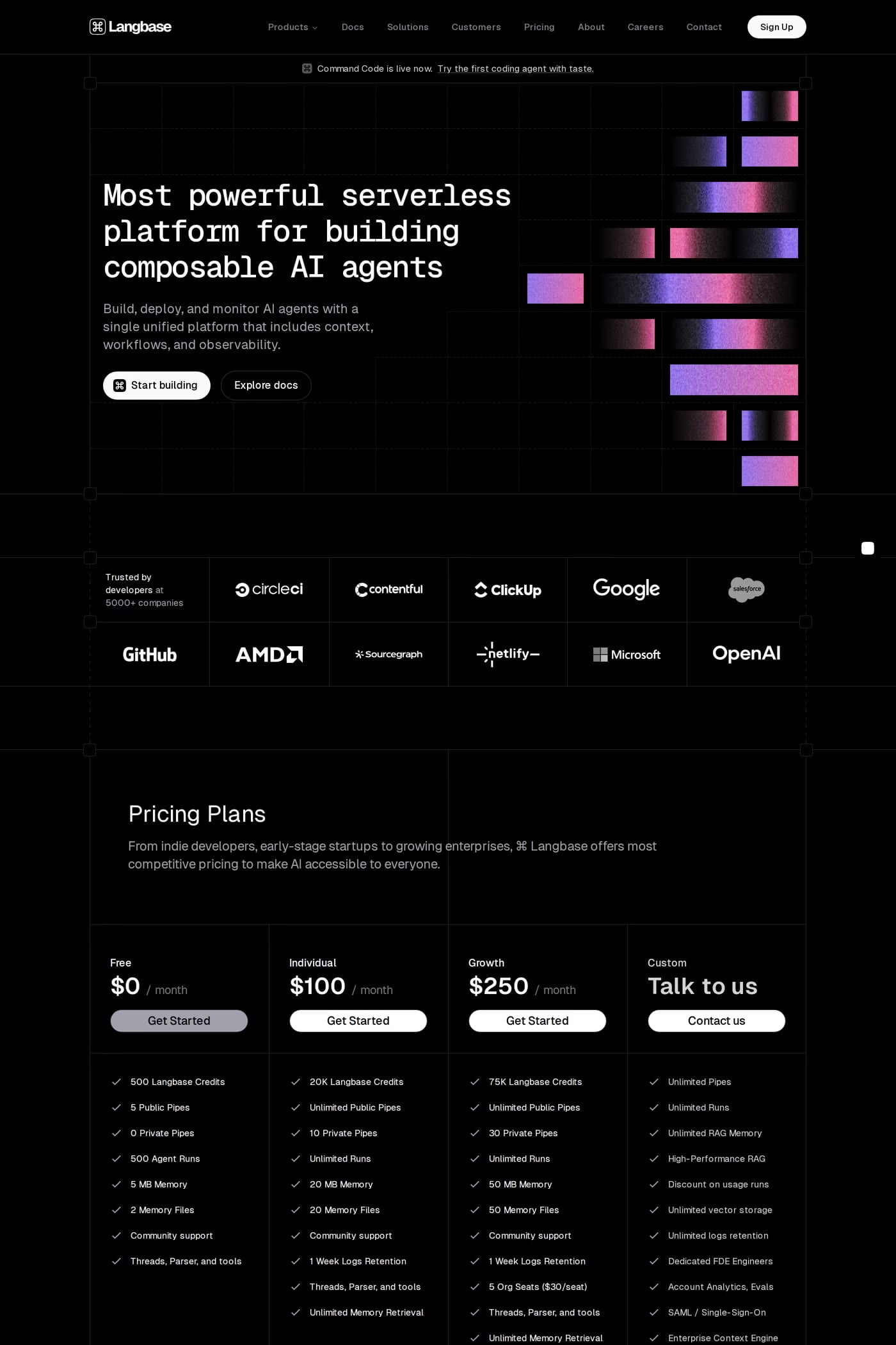 Langbase pricing page