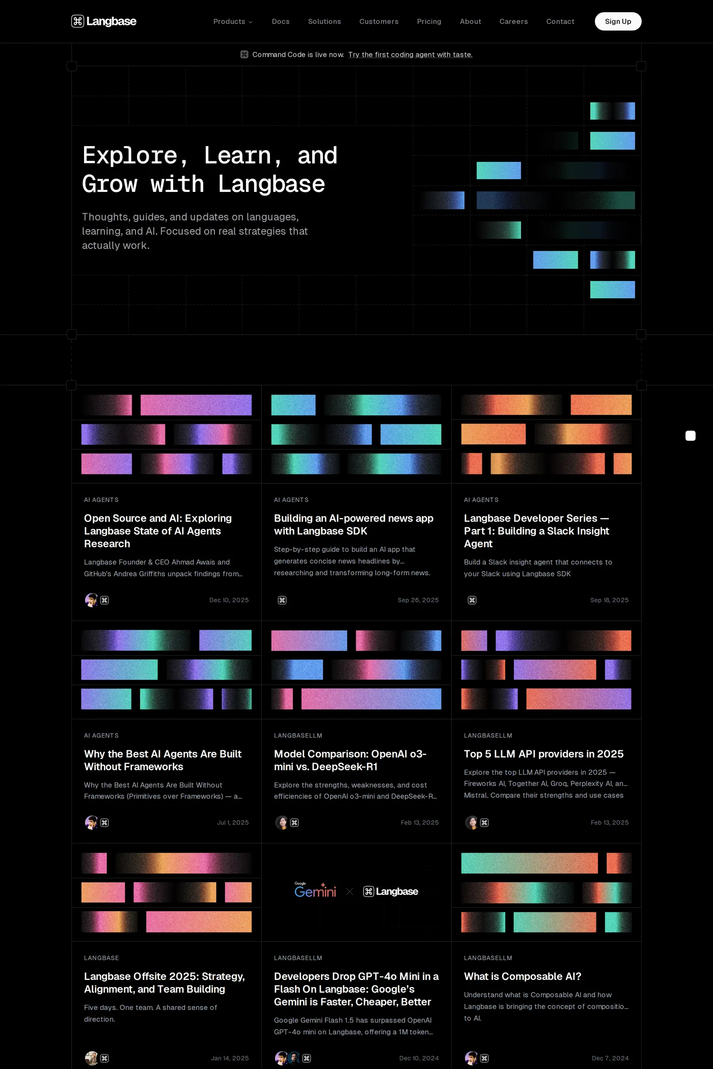 Langbase — screenshot of the blog page