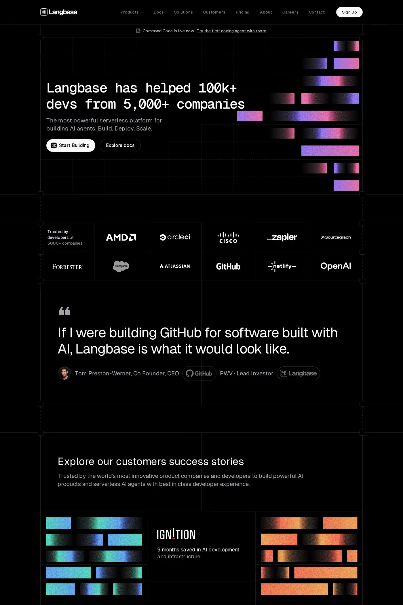 Langbase — screenshot of the case studies page