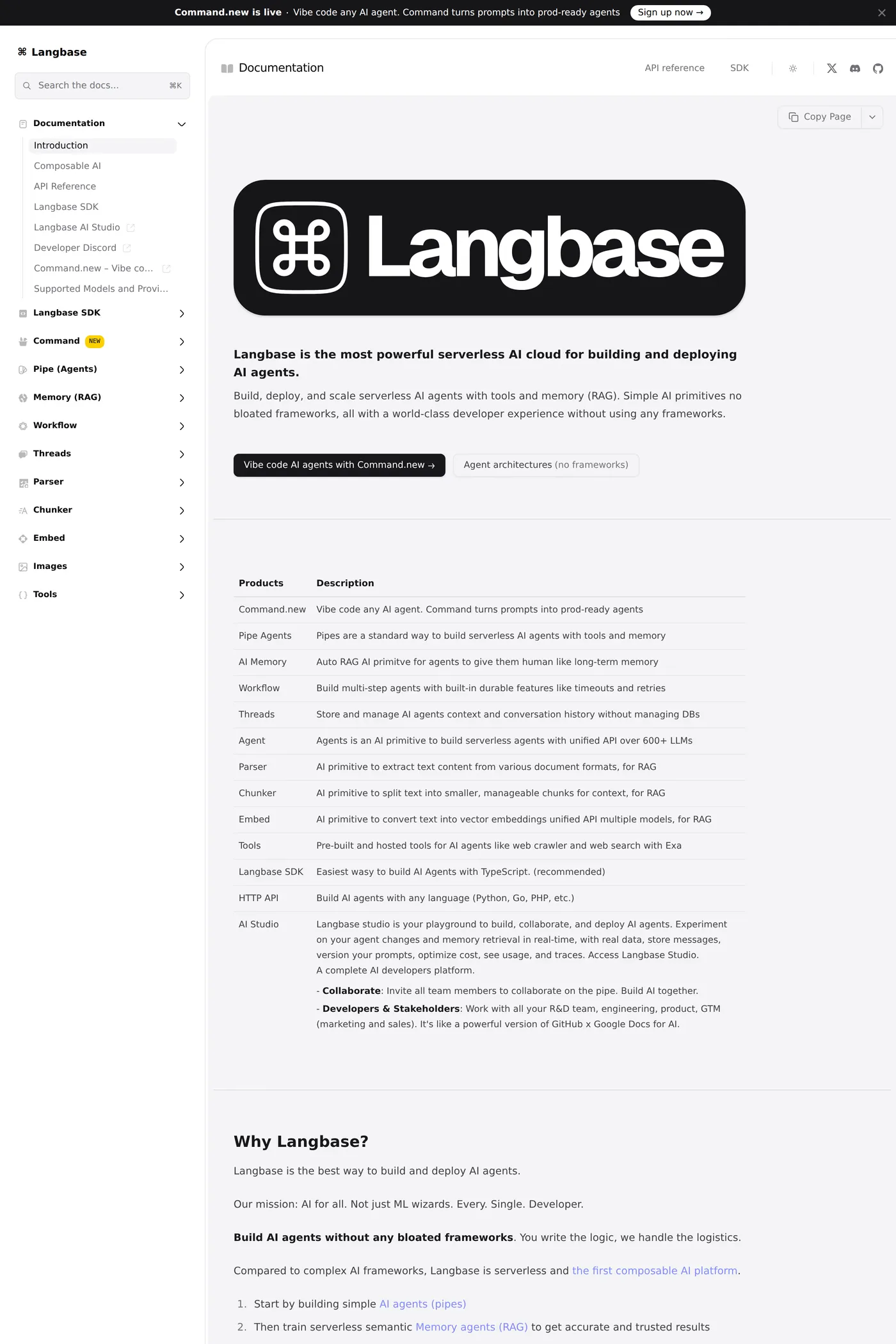 Langbase — screenshot of the docs page