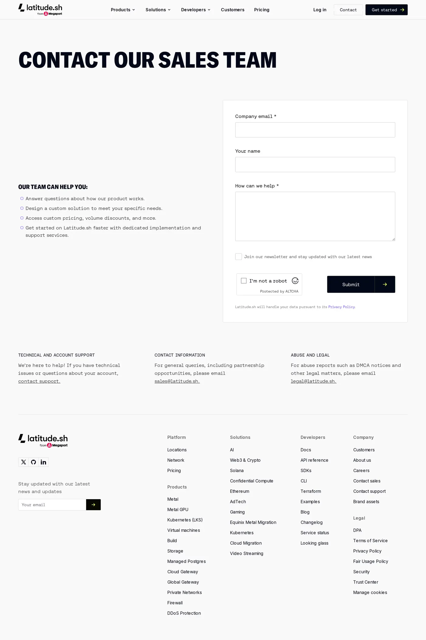 Latitude.sh — screenshot of the contact page