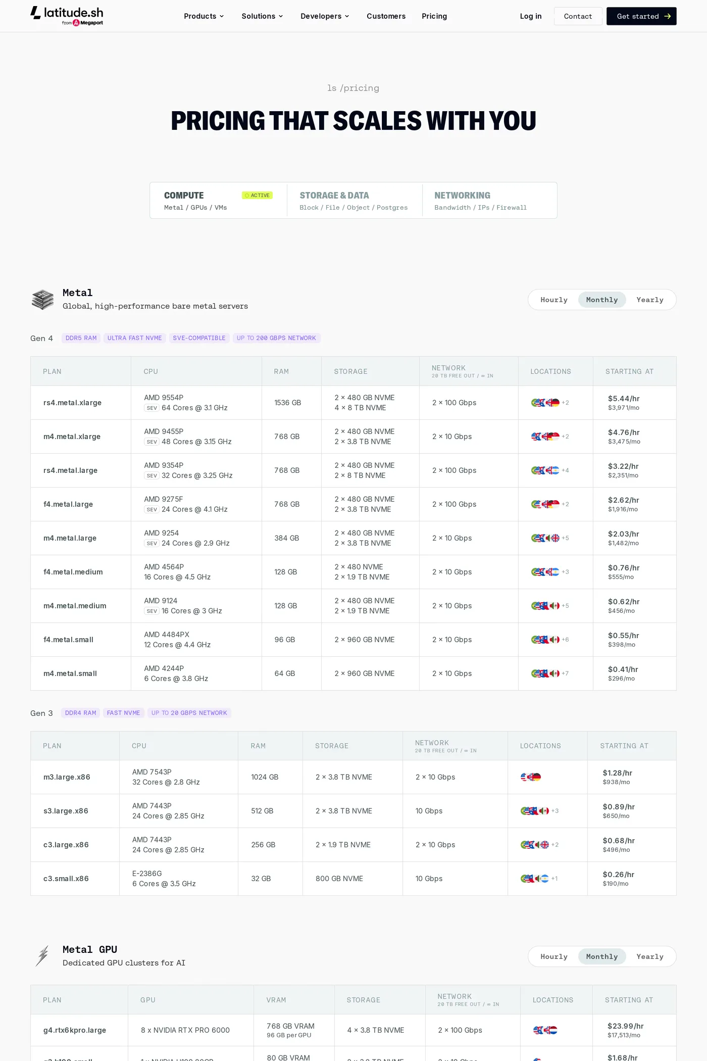 Latitude.sh — screenshot of the pricing page