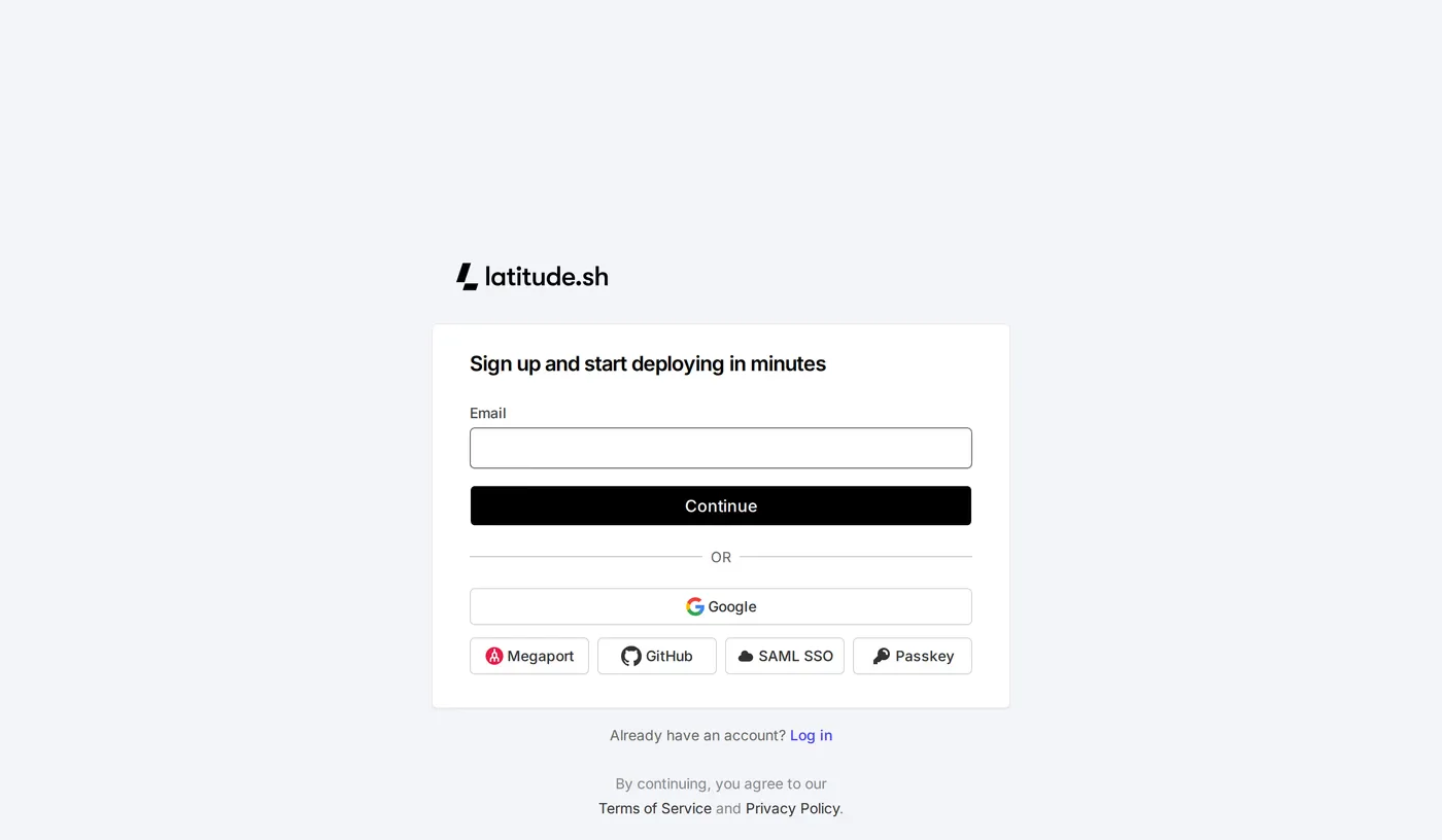 Latitude.sh — screenshot of the sign up page