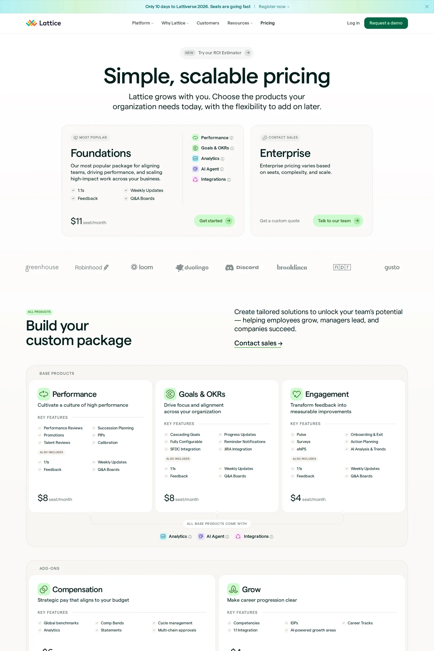 Lattice — screenshot of the pricing page