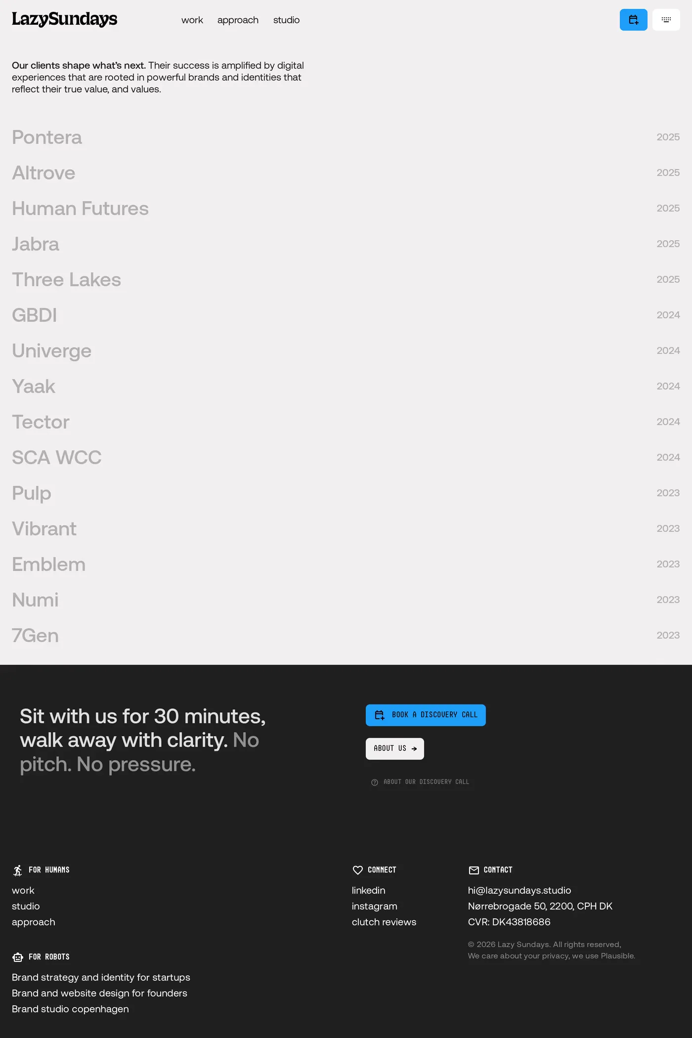 Lazy Sundays — screenshot of the work page