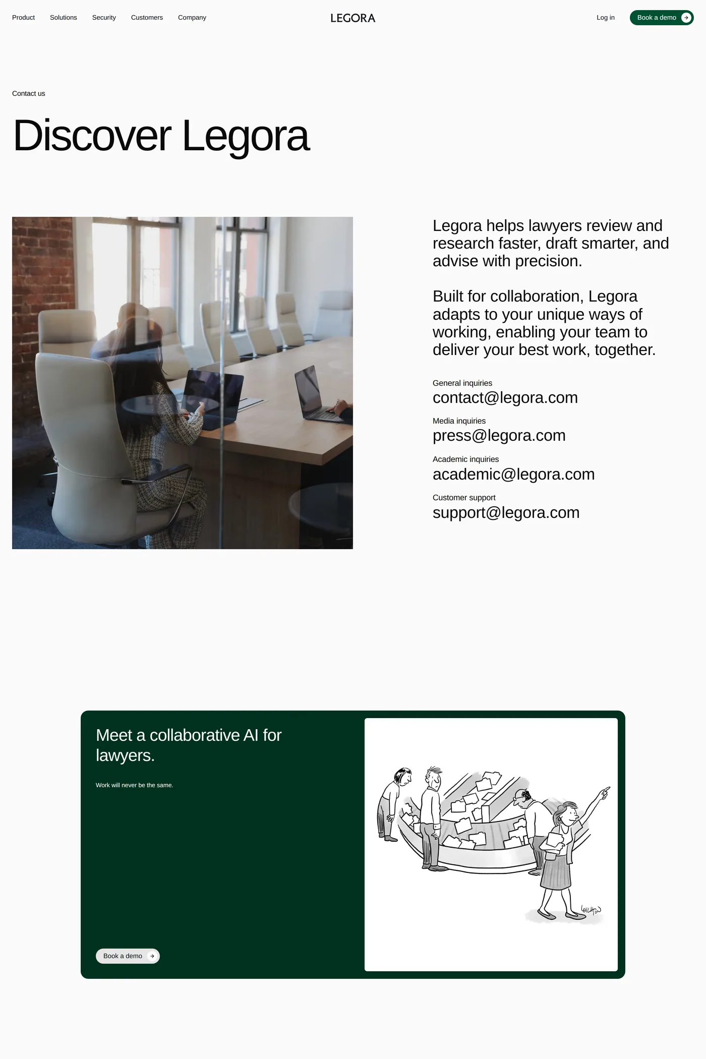 Legora — screenshot of the contact page