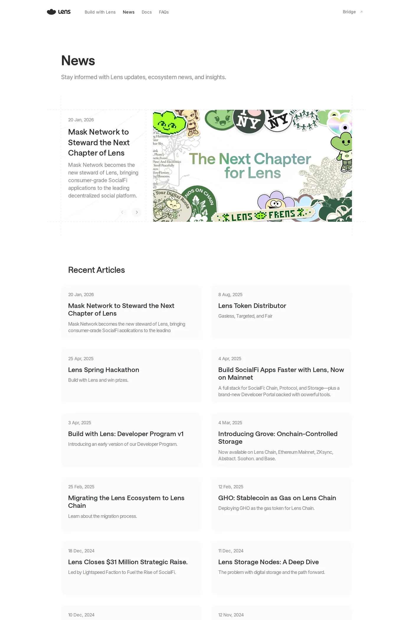 Lens — screenshot of the blog page