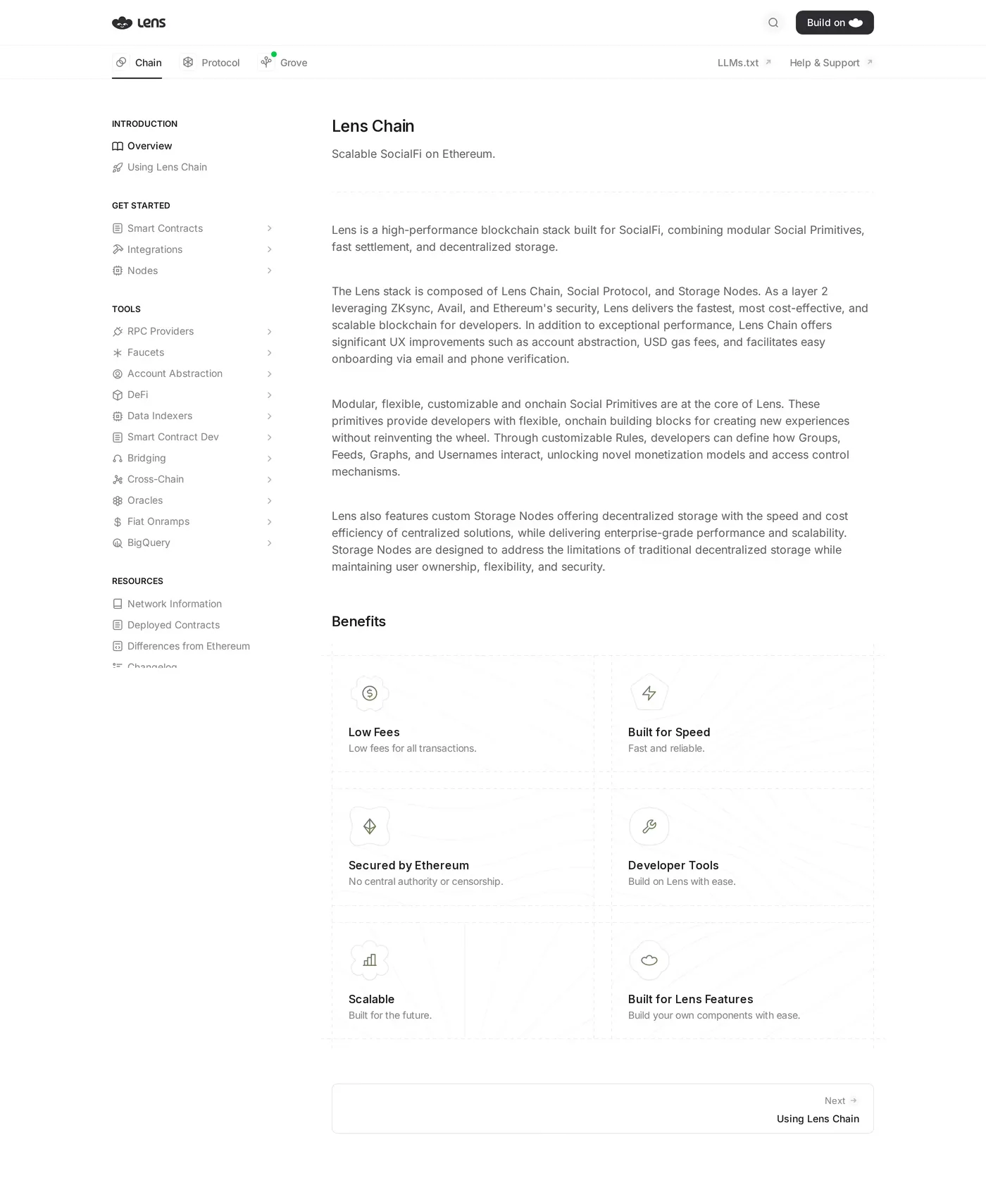 Lens — screenshot of the docs page