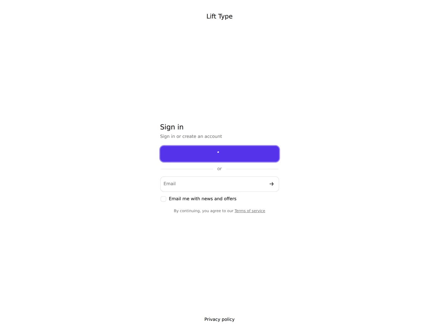 Lift Type — screenshot of the login page