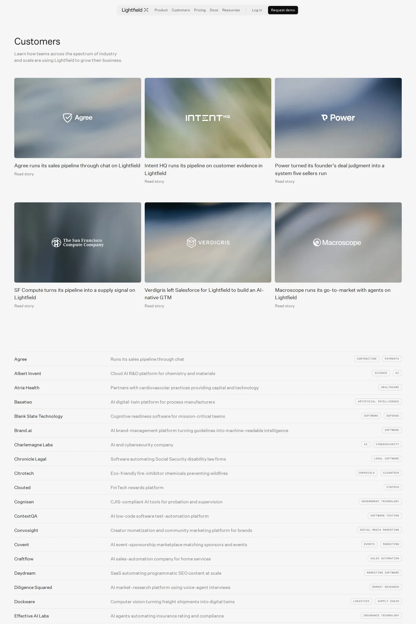 Lightfield — screenshot of the case studies page
