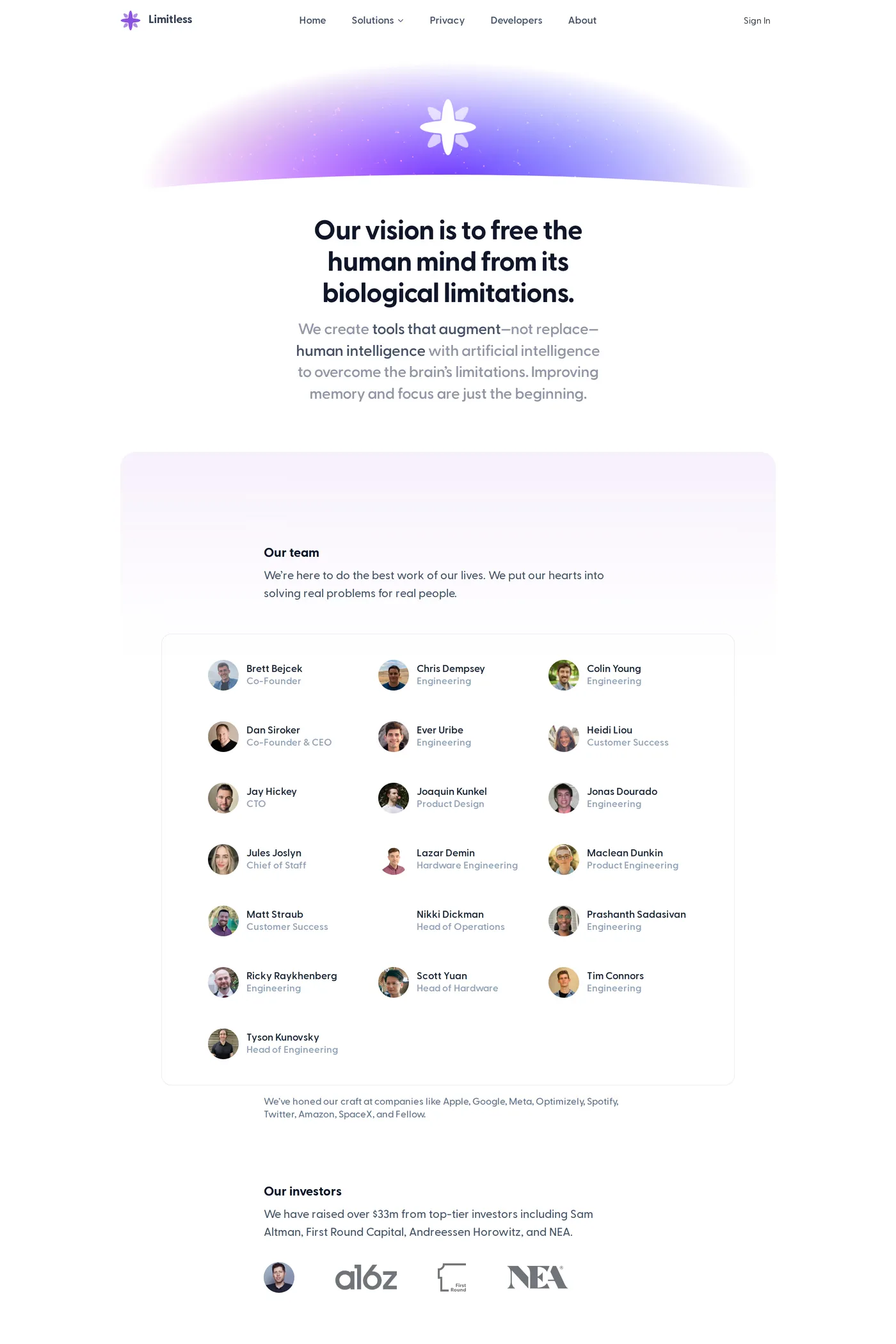 Limitless — screenshot of the about page