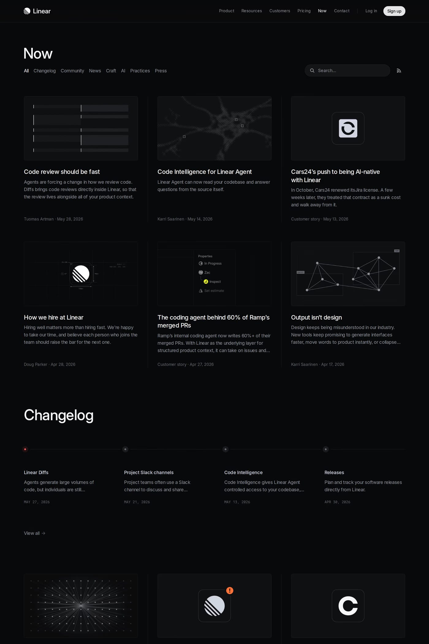 Linear for Startups — screenshot of the blog page