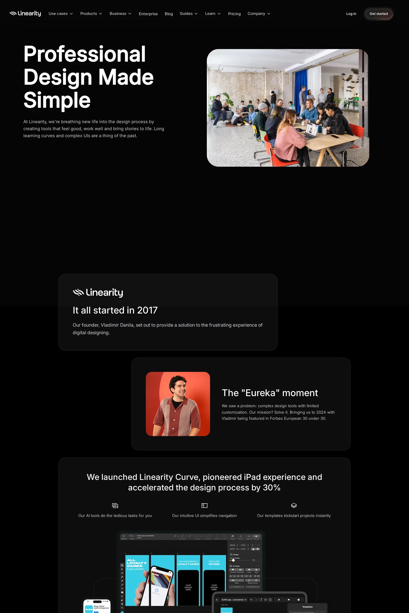 Linearity — screenshot of the about page
