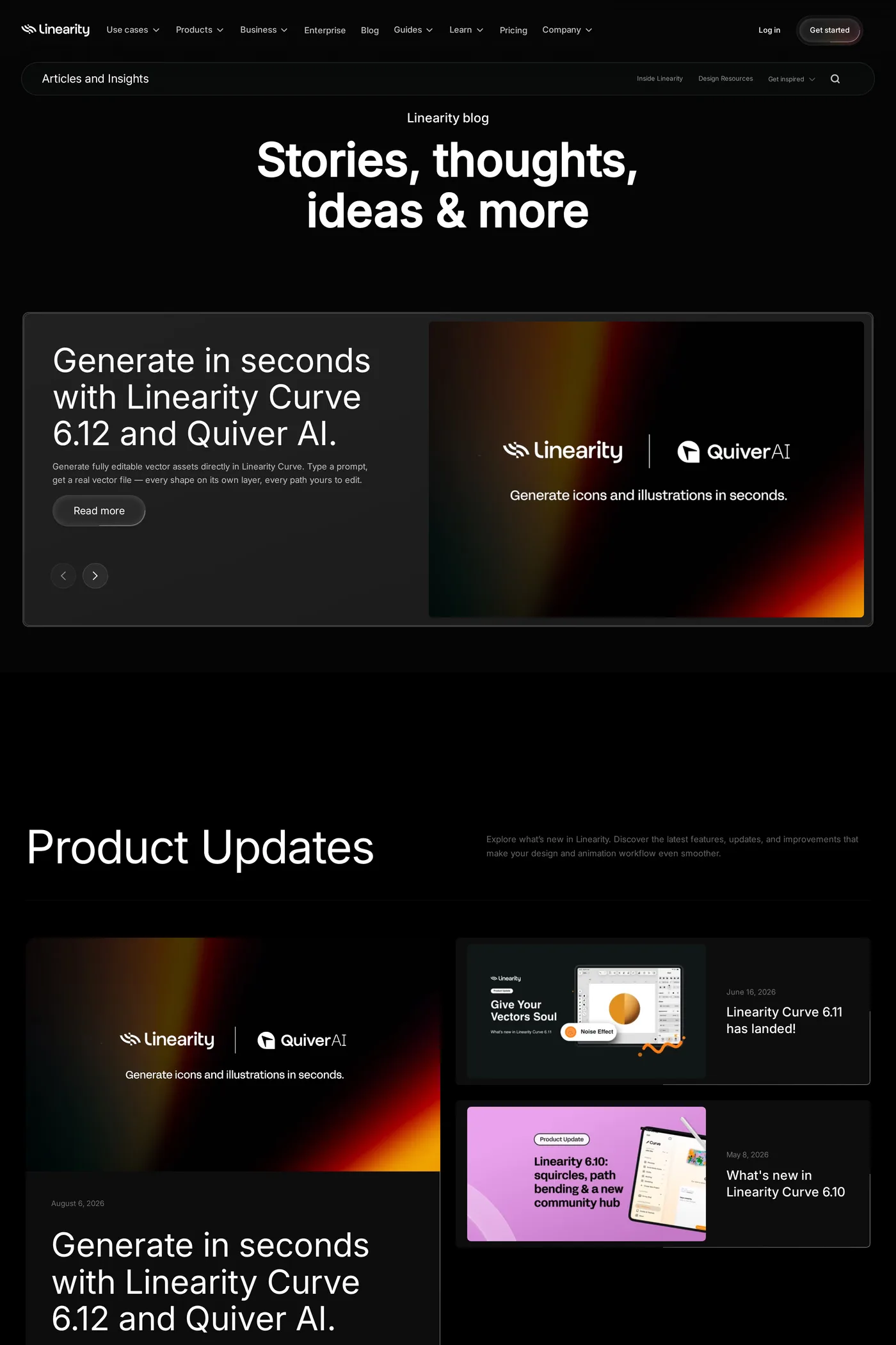 Linearity — screenshot of the blog page