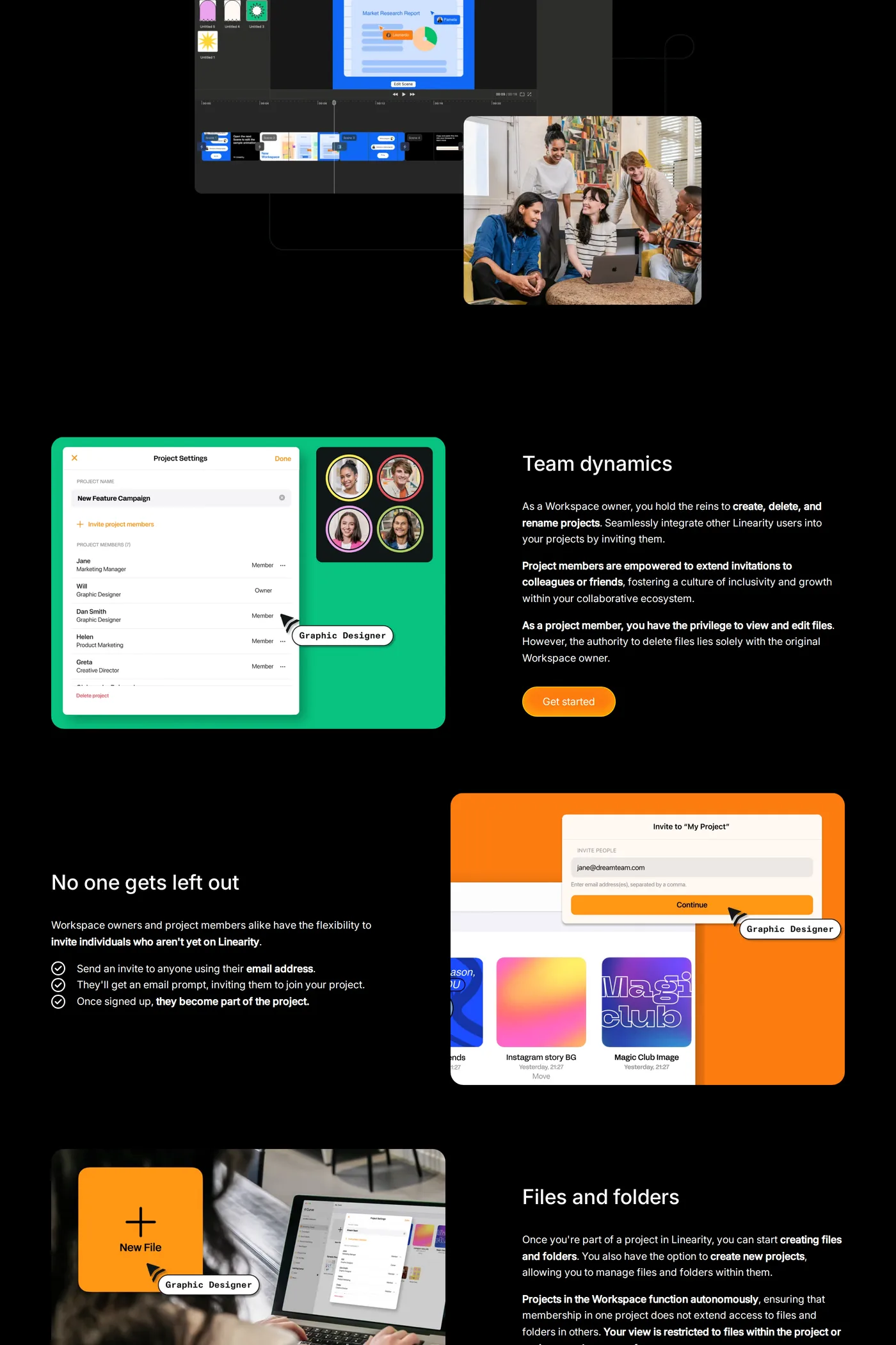 Linearity — screenshot of the features page
