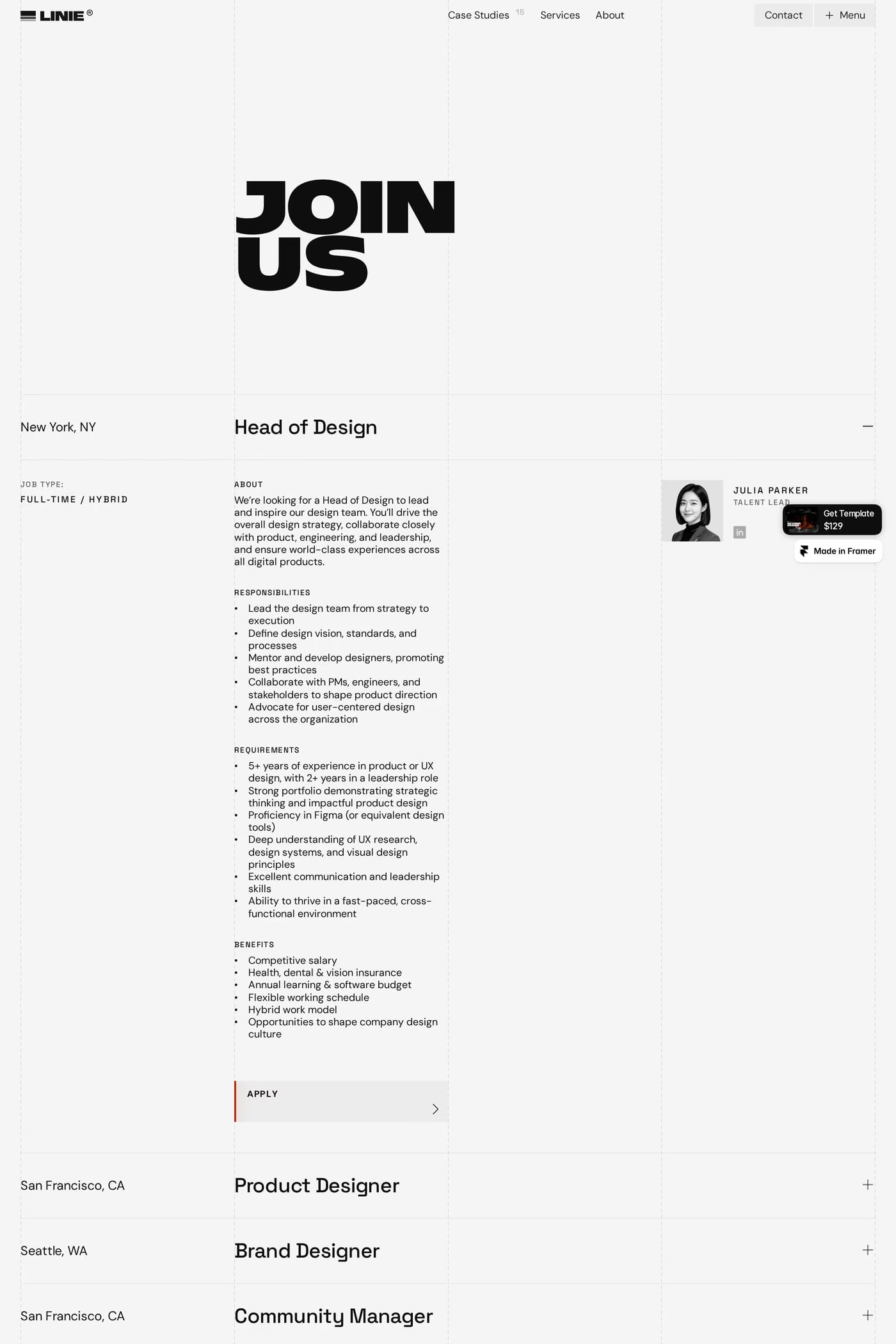 Linie careers page