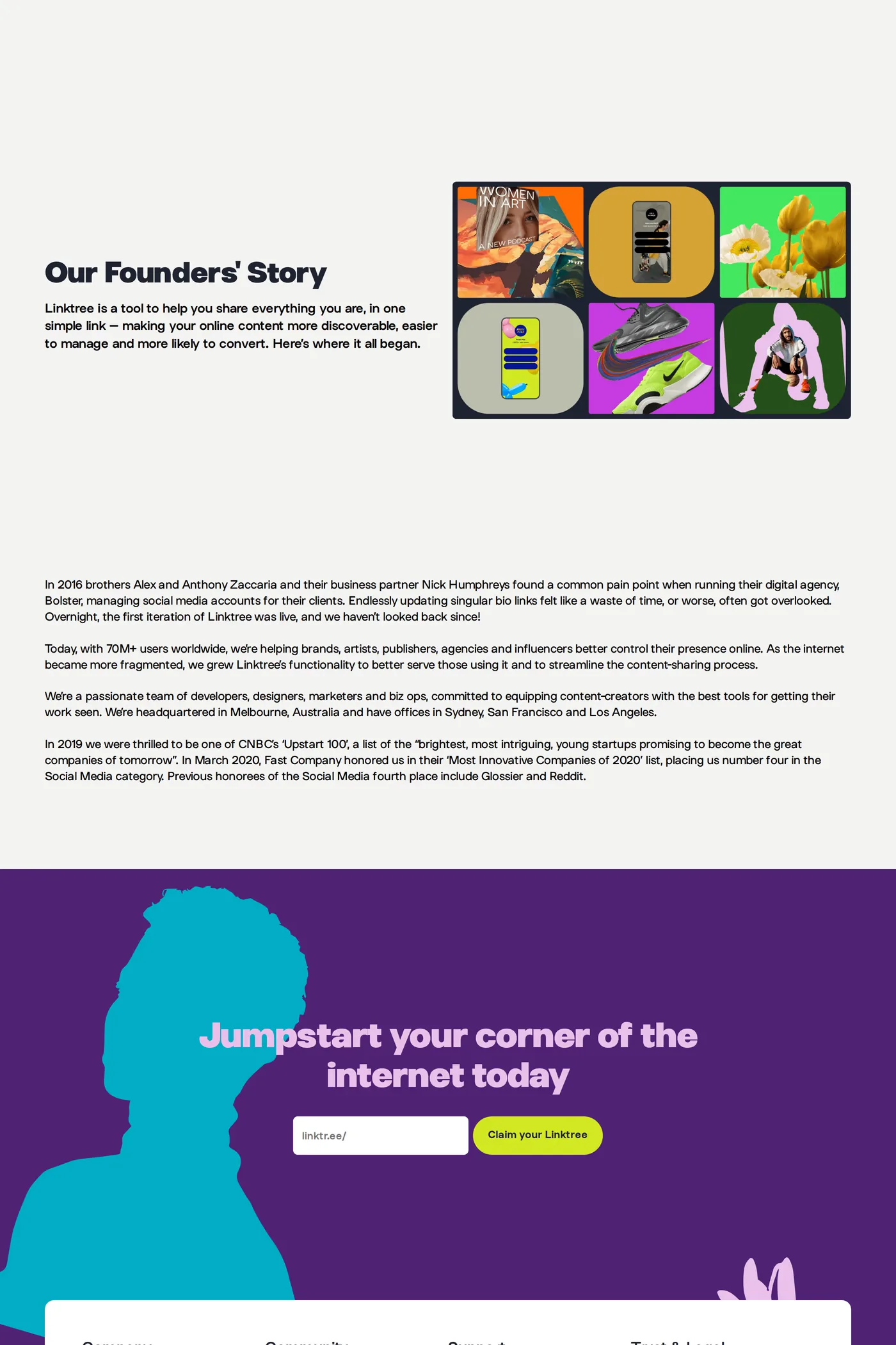 Linktree — screenshot of the about page
