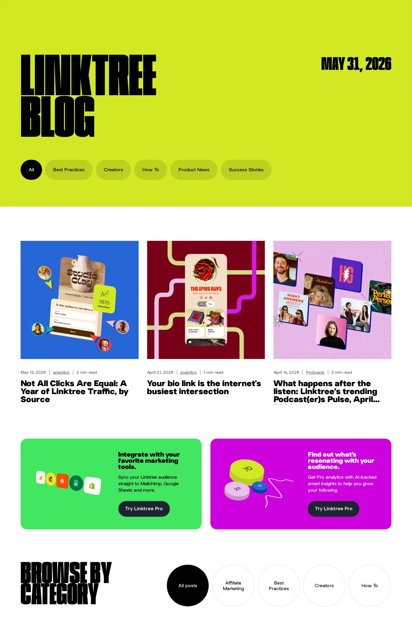 Linktree — screenshot of the blog page