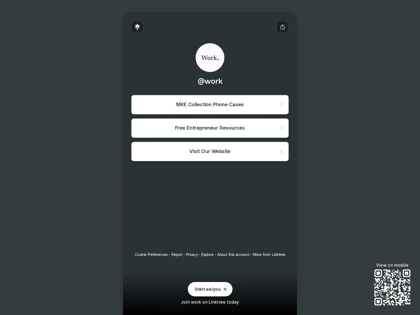 Linktree — screenshot of the work page