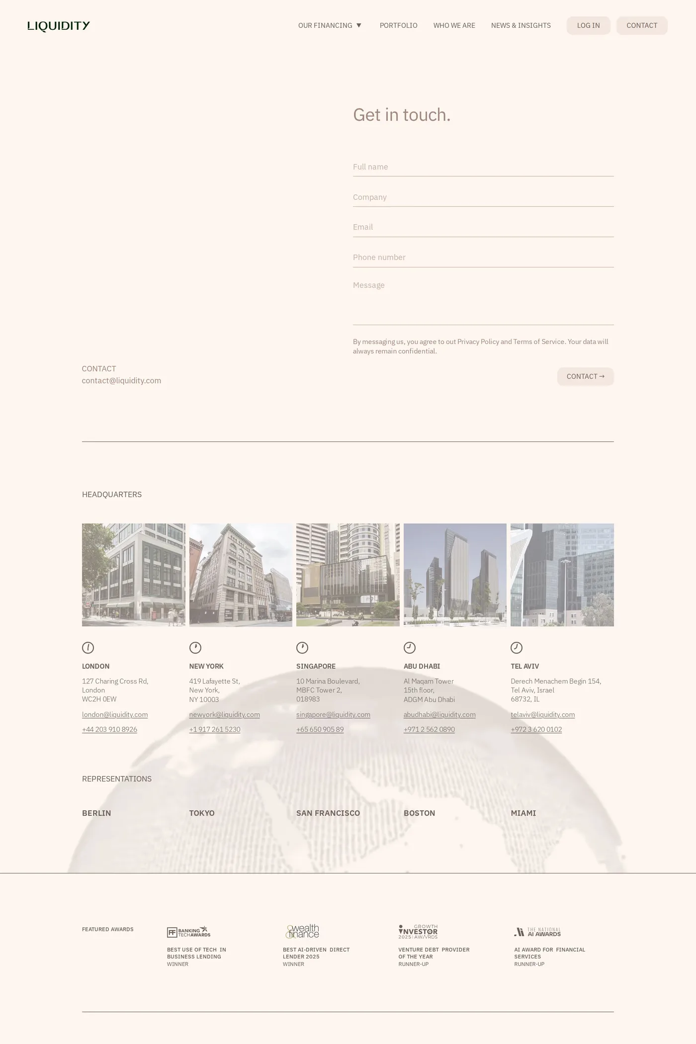 Liquidity — screenshot of the contact page