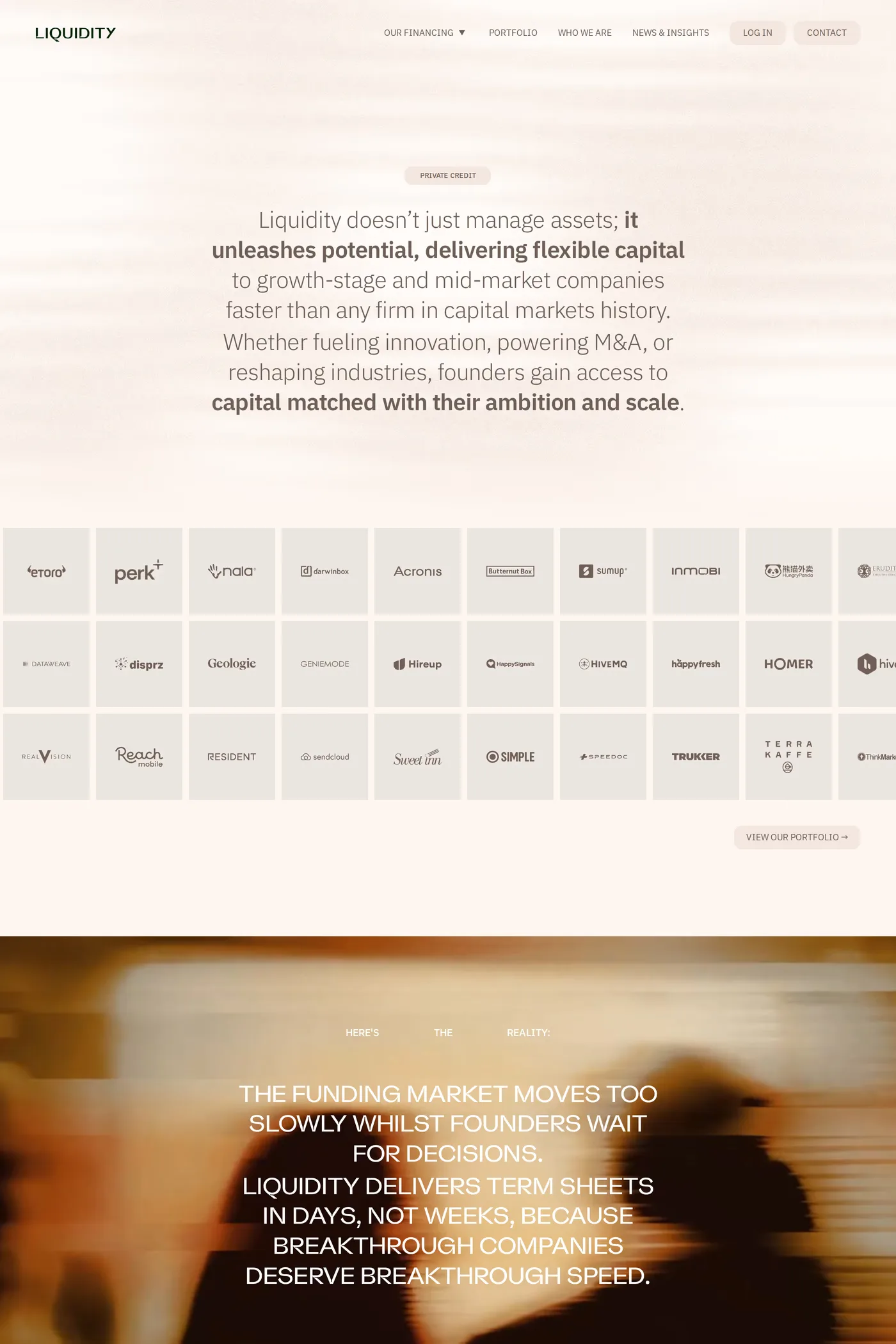 Liquidity — screenshot of the features page