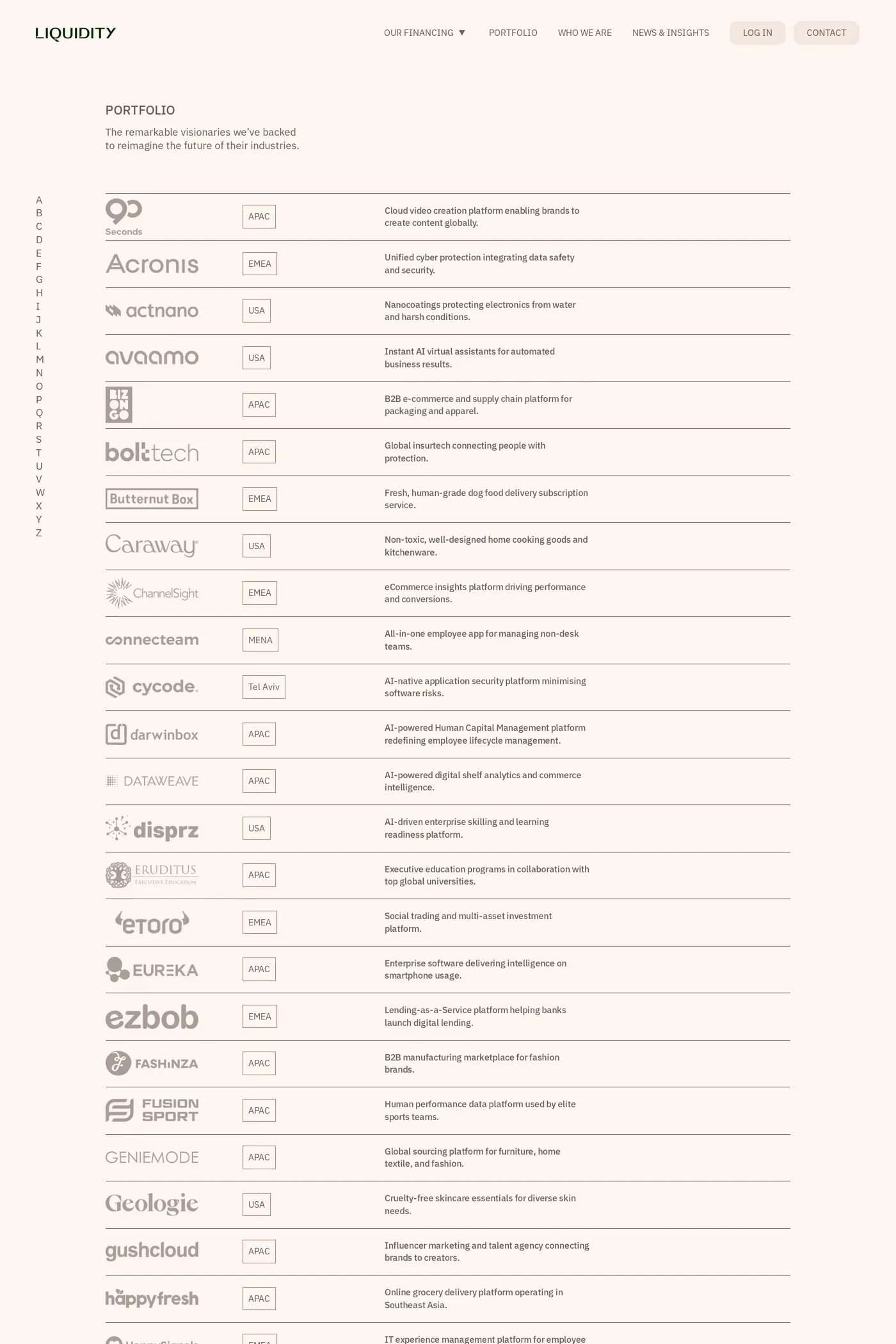 Liquidity — screenshot of the work page