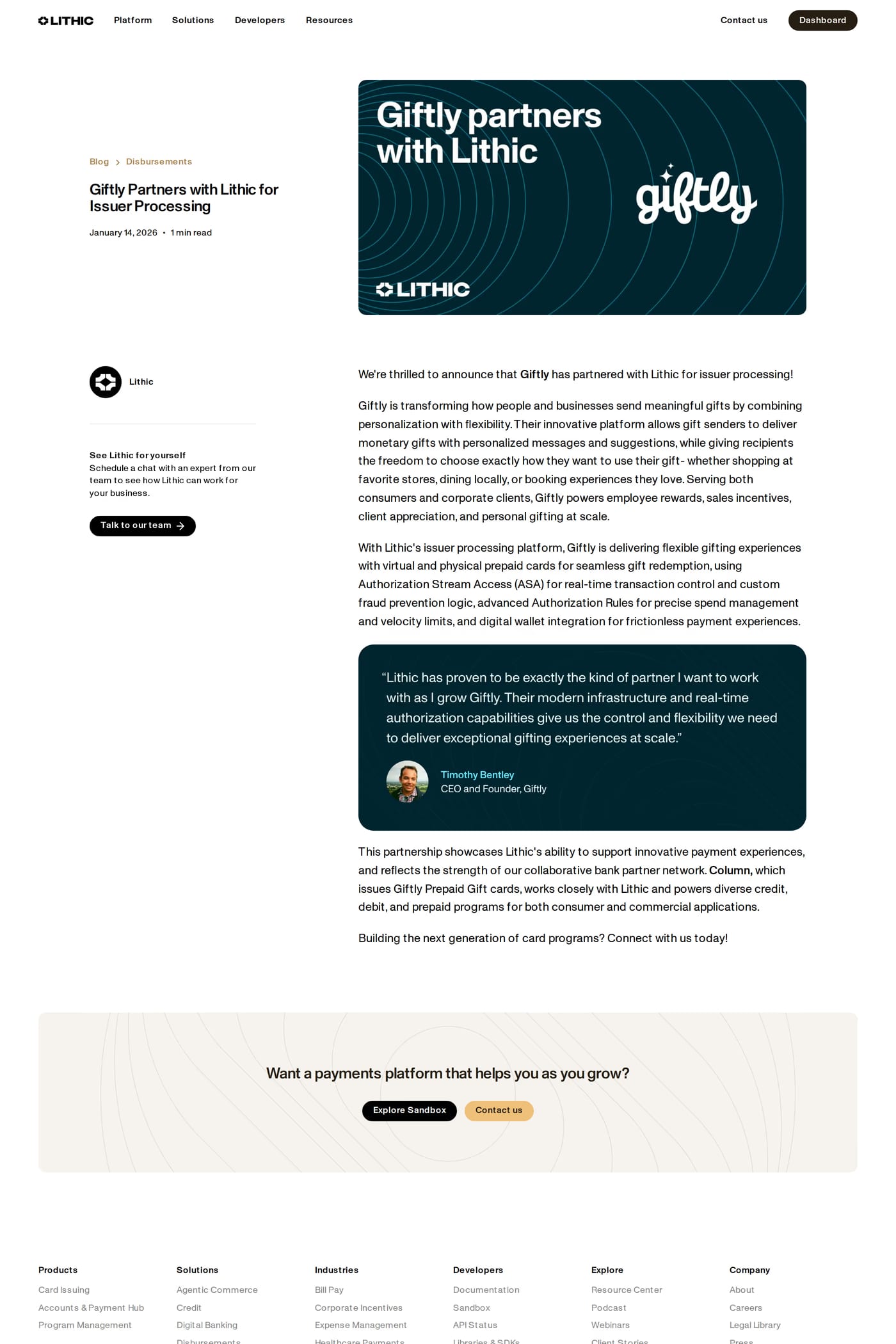 Lithic — screenshot of the blog page