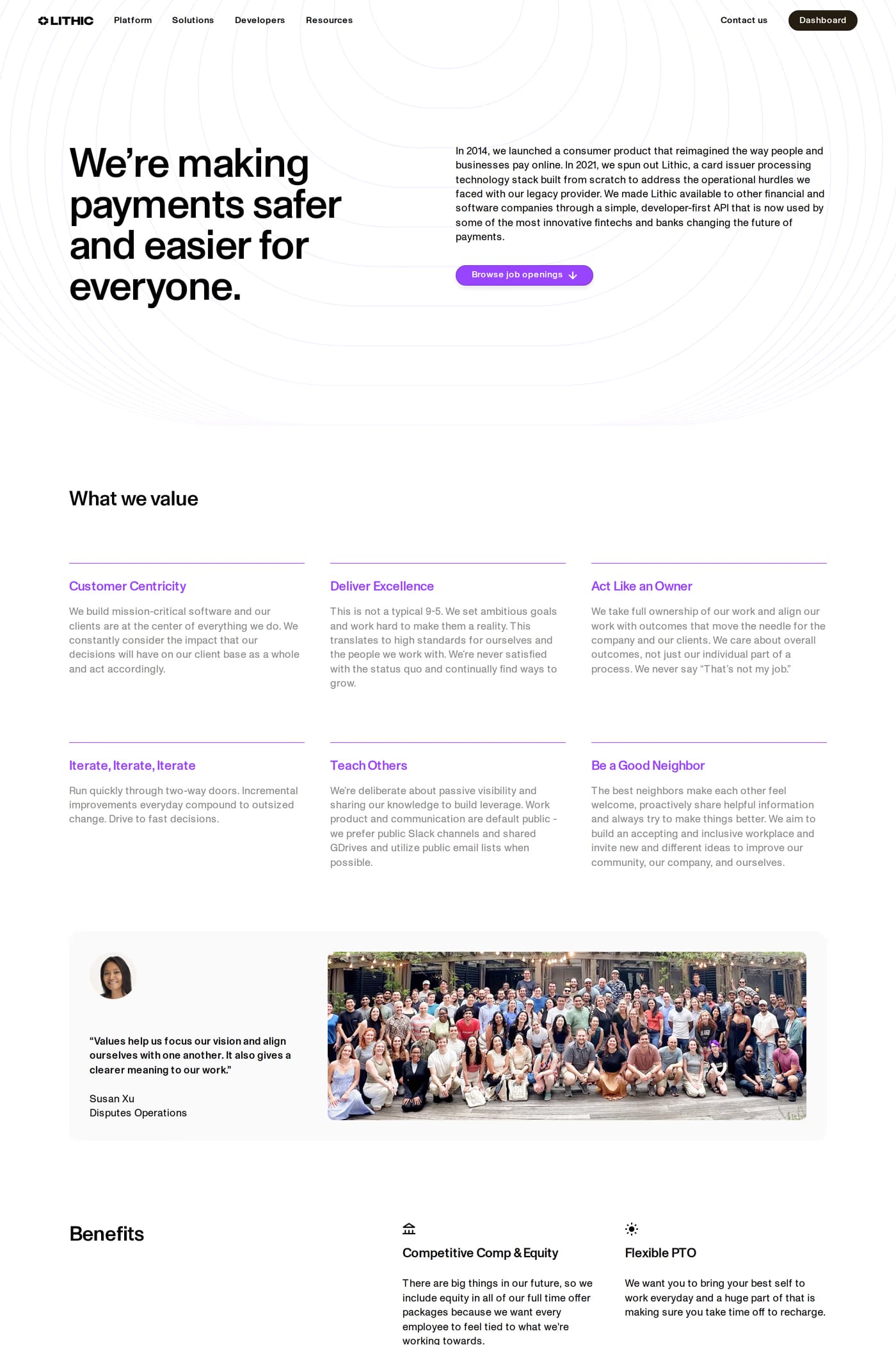 Lithic — screenshot of the careers page