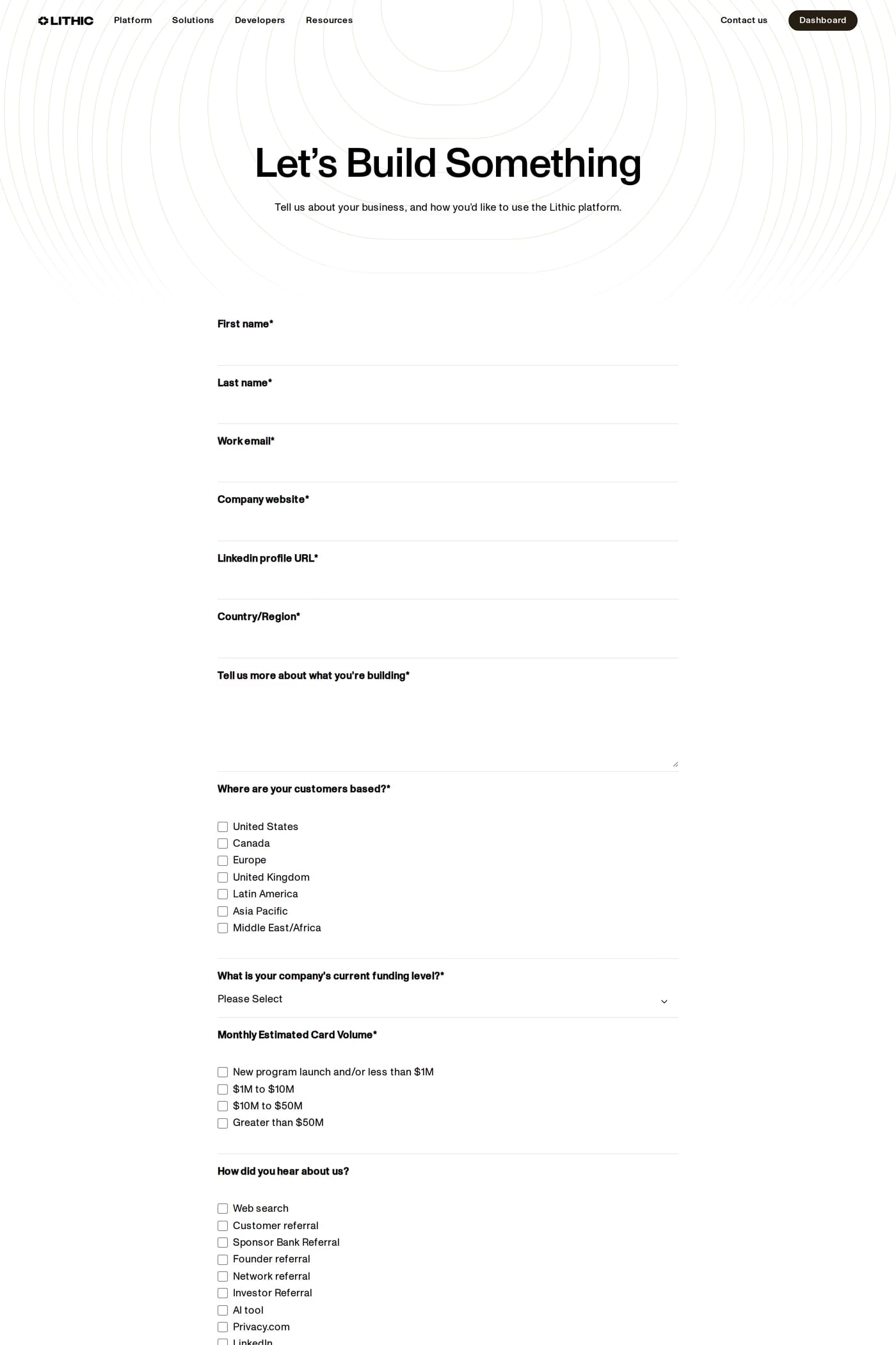 Lithic — screenshot of the contact page