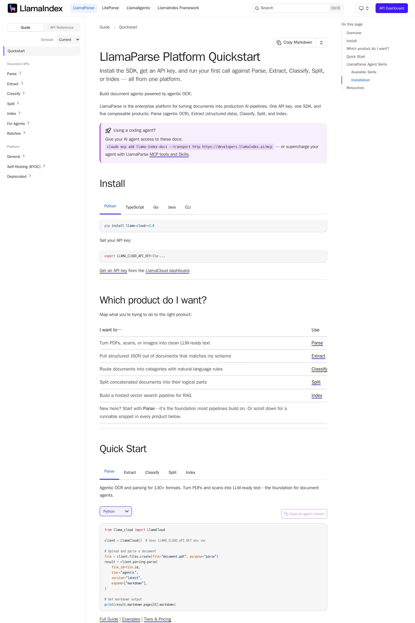 LlamaIndex — screenshot of the docs page
